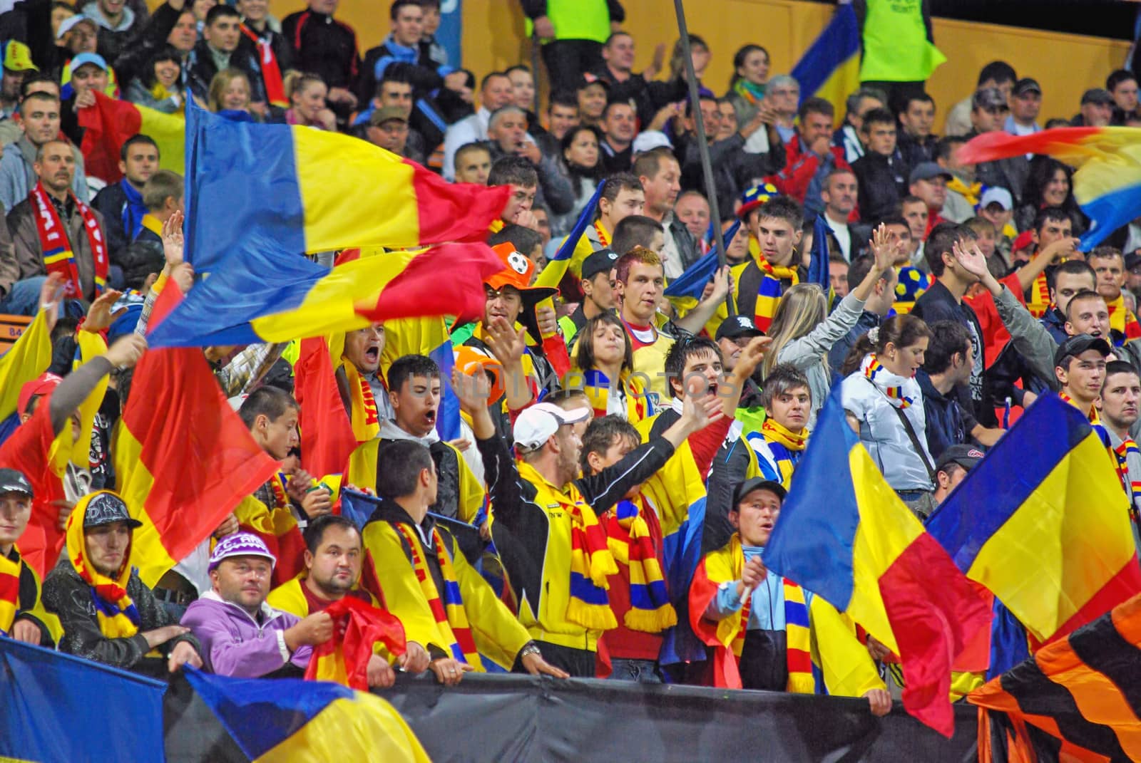 PIATRA NEAMT, ROMANIA: SEPTEMBER 3 - Romanian fans Romania vs. Albania (Qualifying Round, UEFA European Championship) on September 3, 2010 in Piatra Neamt, Romania