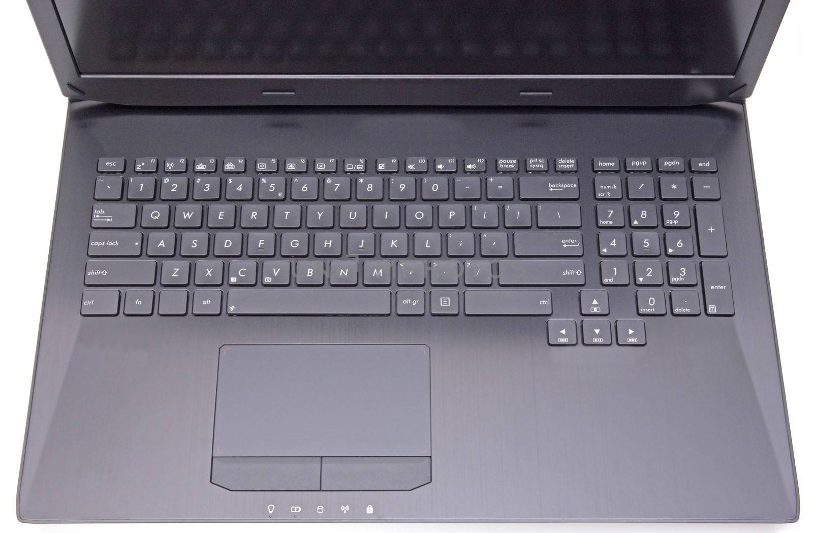 Close image of a laptop: keyboard and touchpad