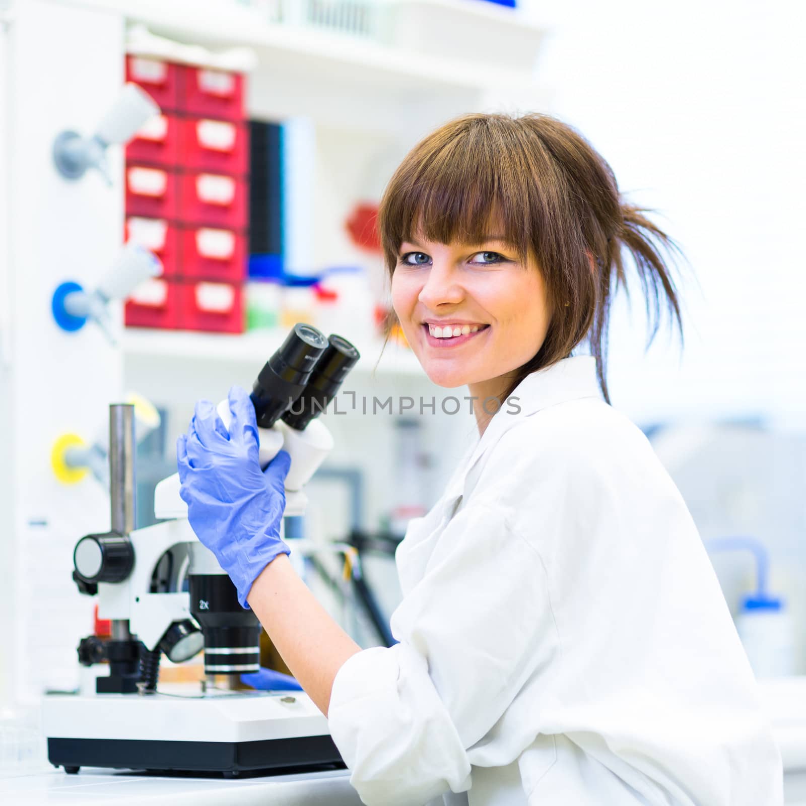 Portrait of a female researcher doing research in a lab by viktor_cap