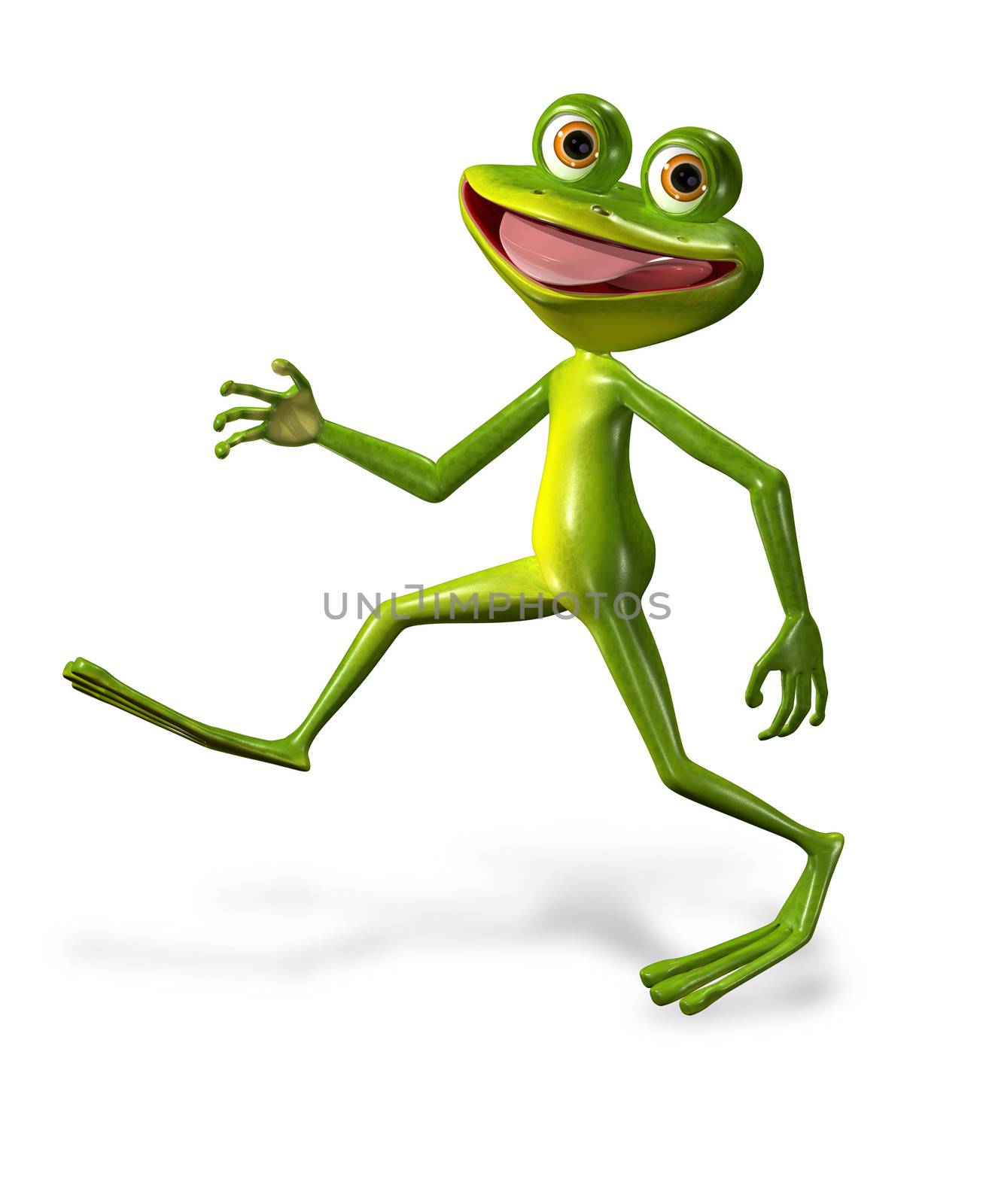 3d illustration merry green frog with big eyes