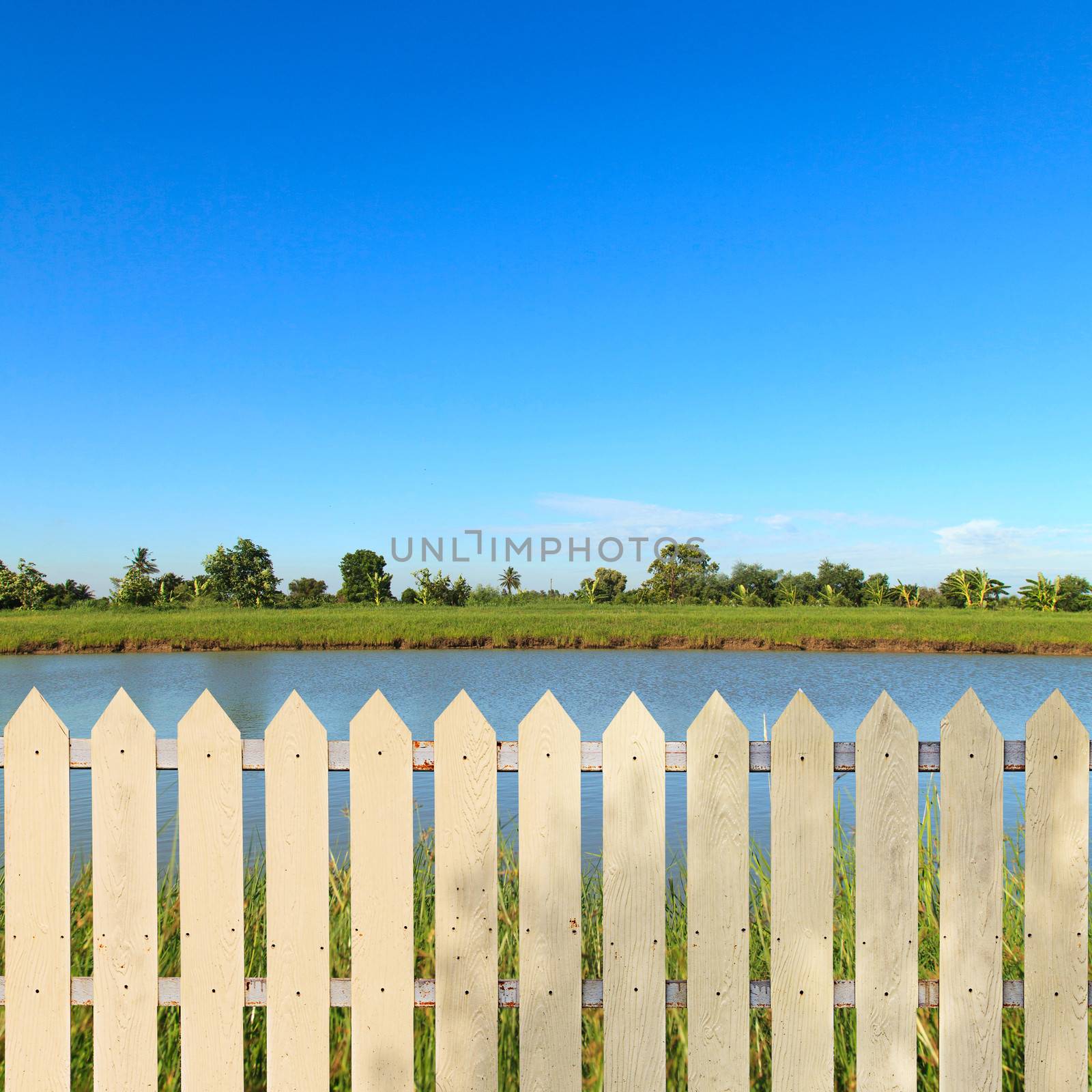 White fences with blue sky