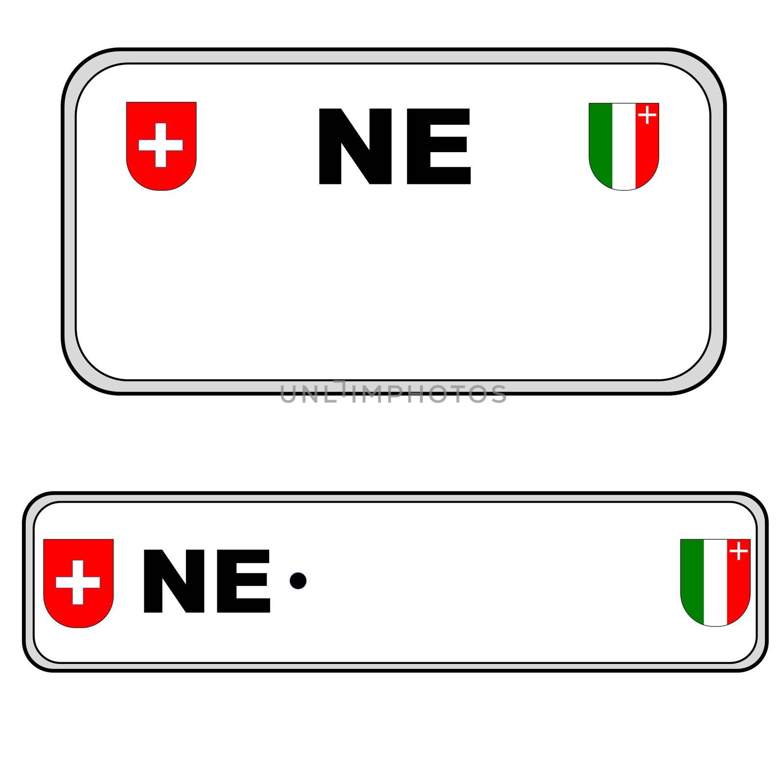 Neuchatel front and back plate numbers, Switzerland, in white background