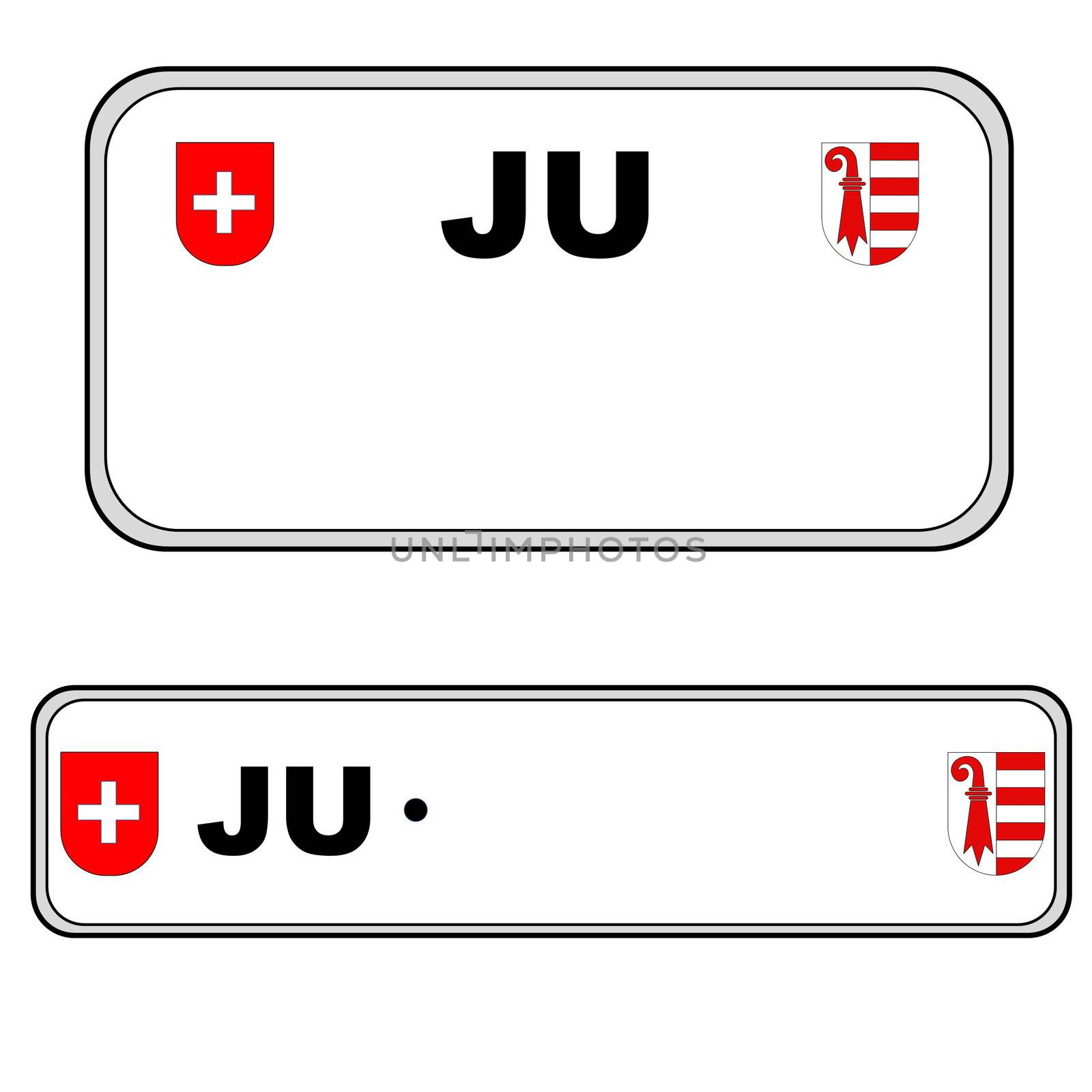 Jura front and back plate numbers, Switzerland, in white background