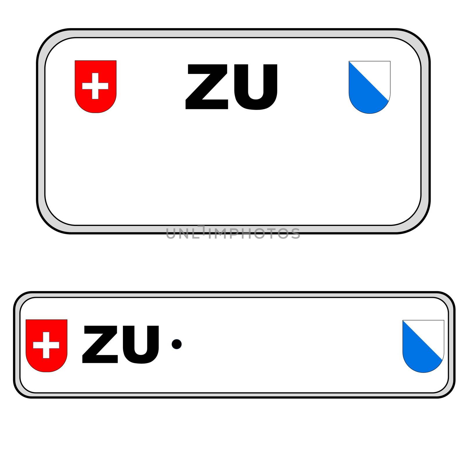 Zurich front and back plate numbers, Switzerland, in white background