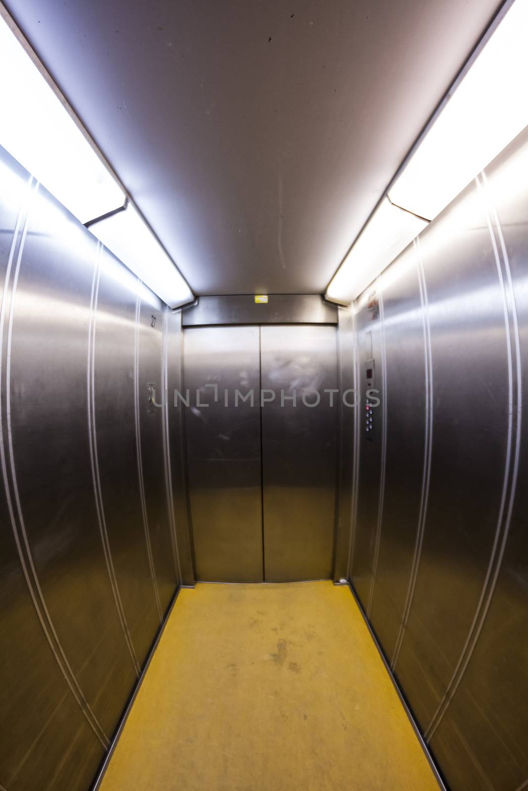 Elevator interior, hospital architecture. door