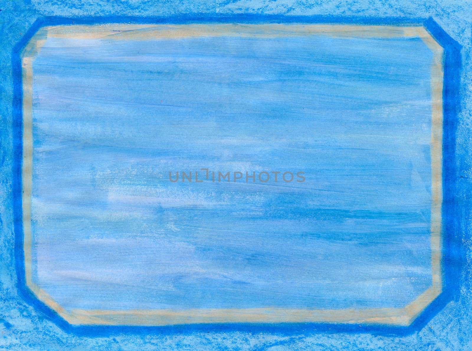 Crayon and tempera blue frame with beveled edges