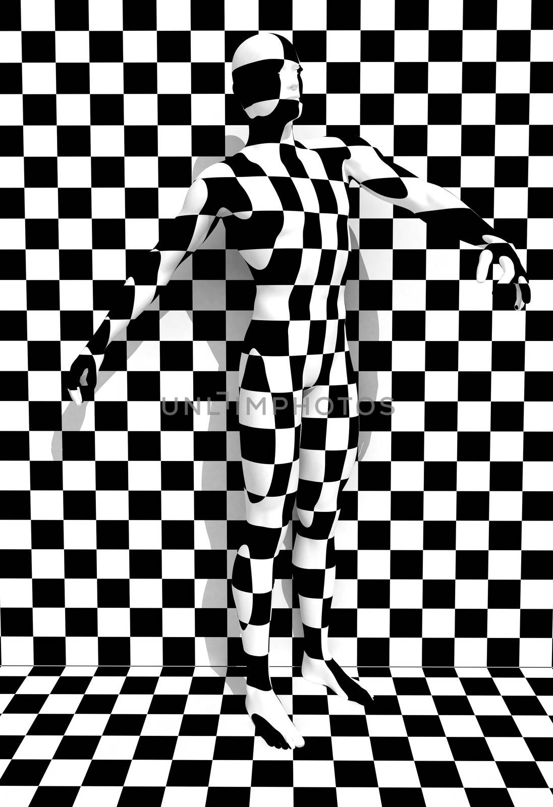 checkered man on the checkered wall