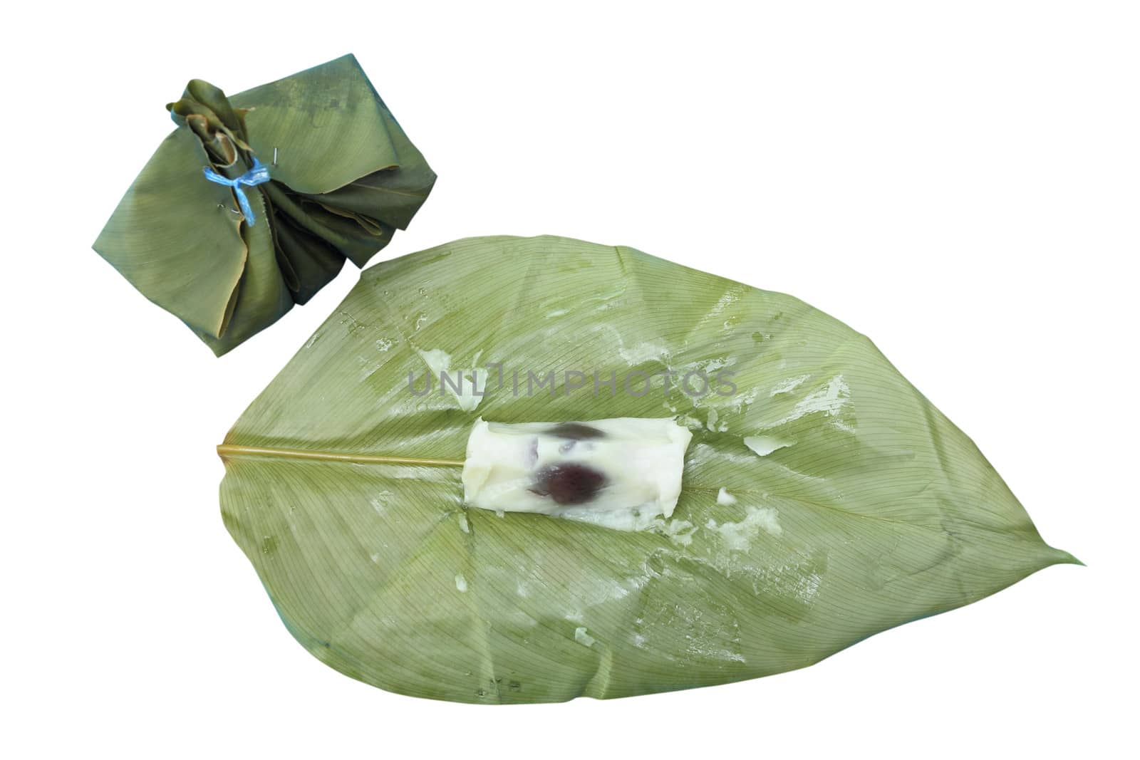 Khanom Sod-Sai (Steamed Flour with Coconut Filling) isolated on white background with clipping path