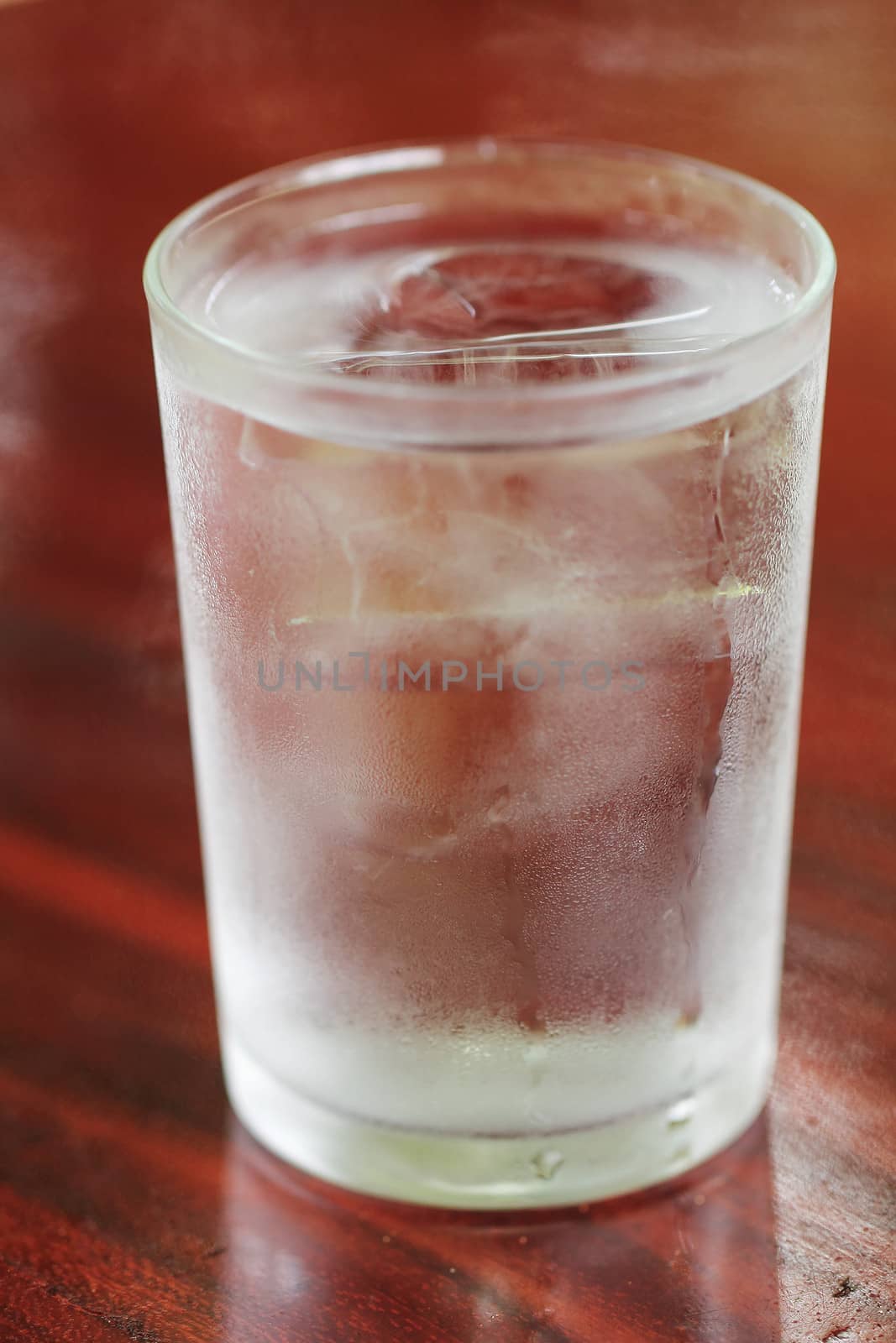 Glass of clean water with ice