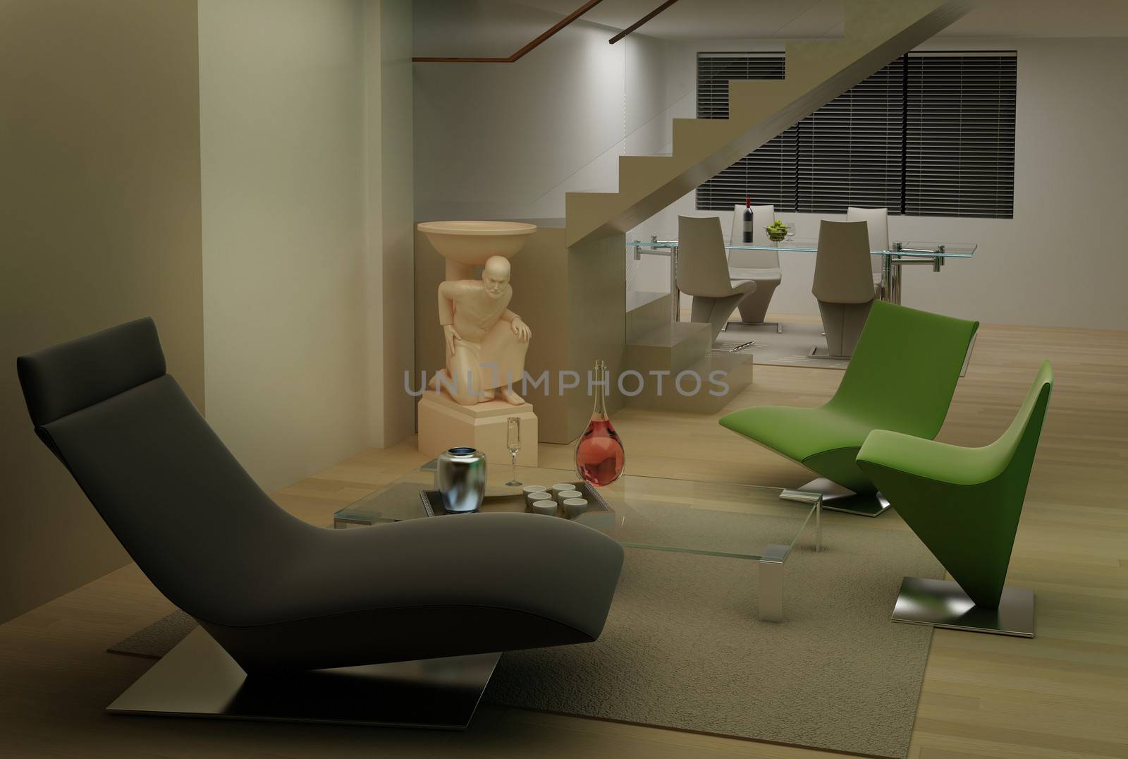 Home interior 3D rendering. You can hang image you want on wall .