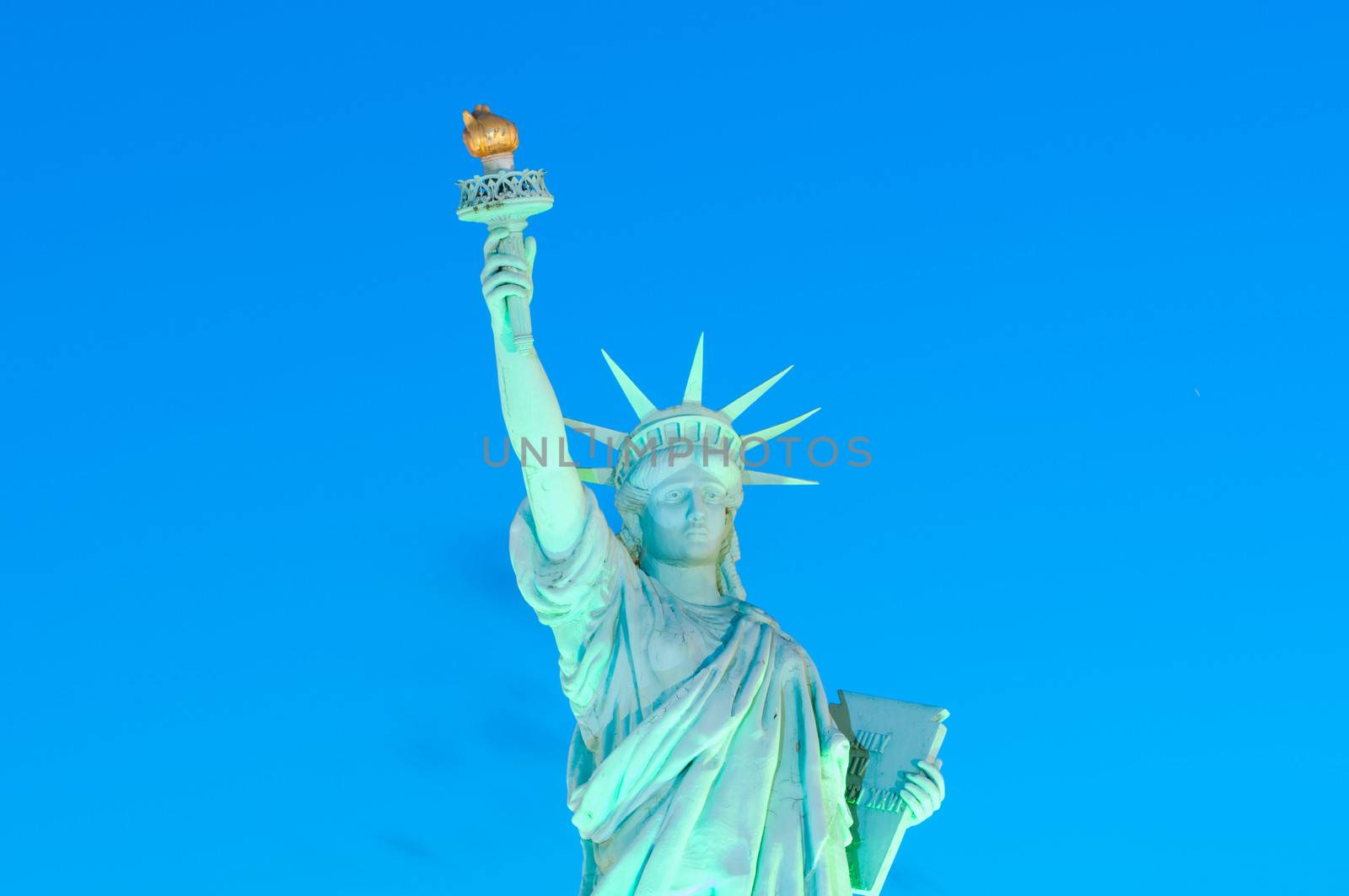 statue of liberty is reproduced to mini size in mini siam, Thailand.