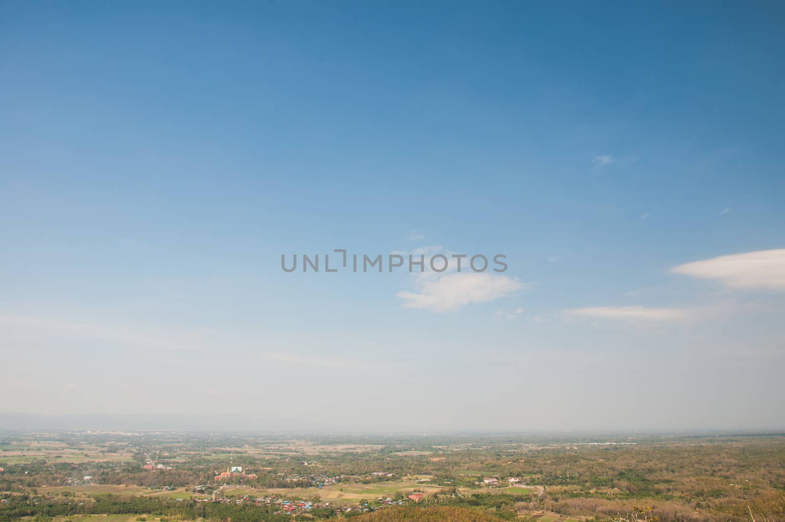 Phrae city skyline on cloudy day and blue sky