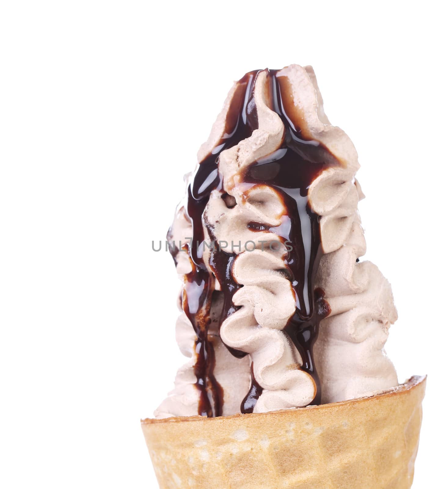 Chocolate ice cream with streams. Isolated on a white background.