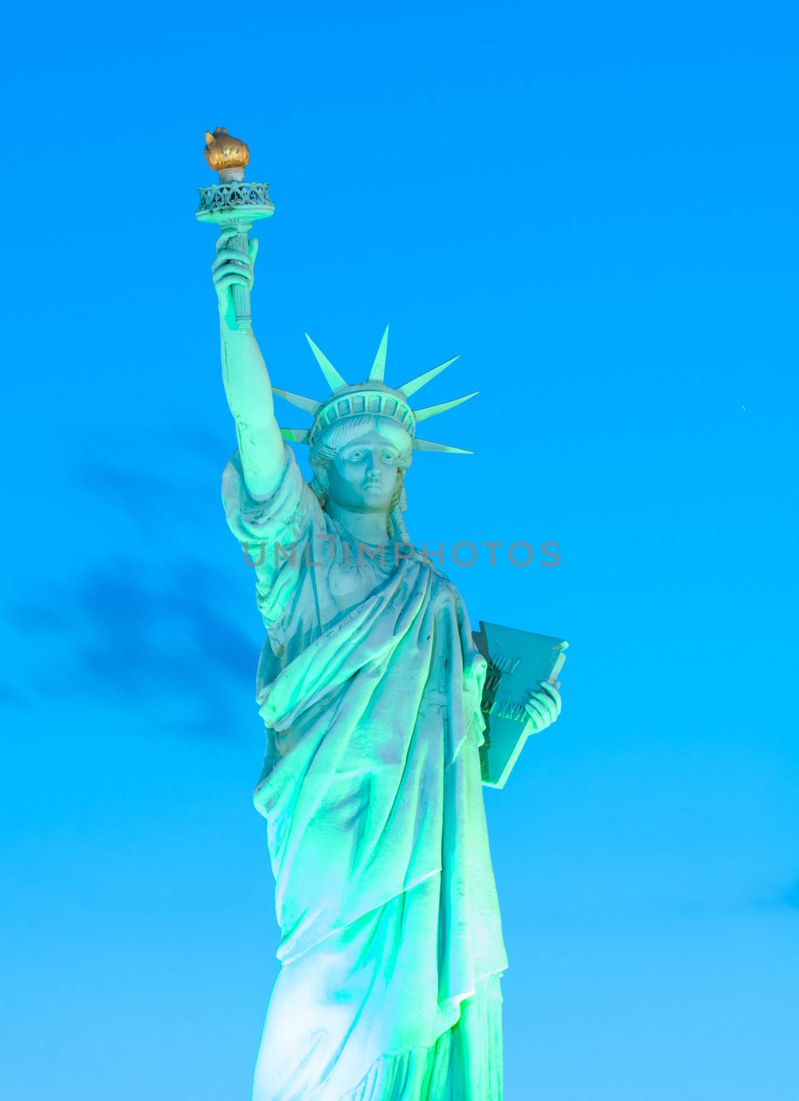 statue of liberty is reproduced to mini size in mini siam, Thailand.