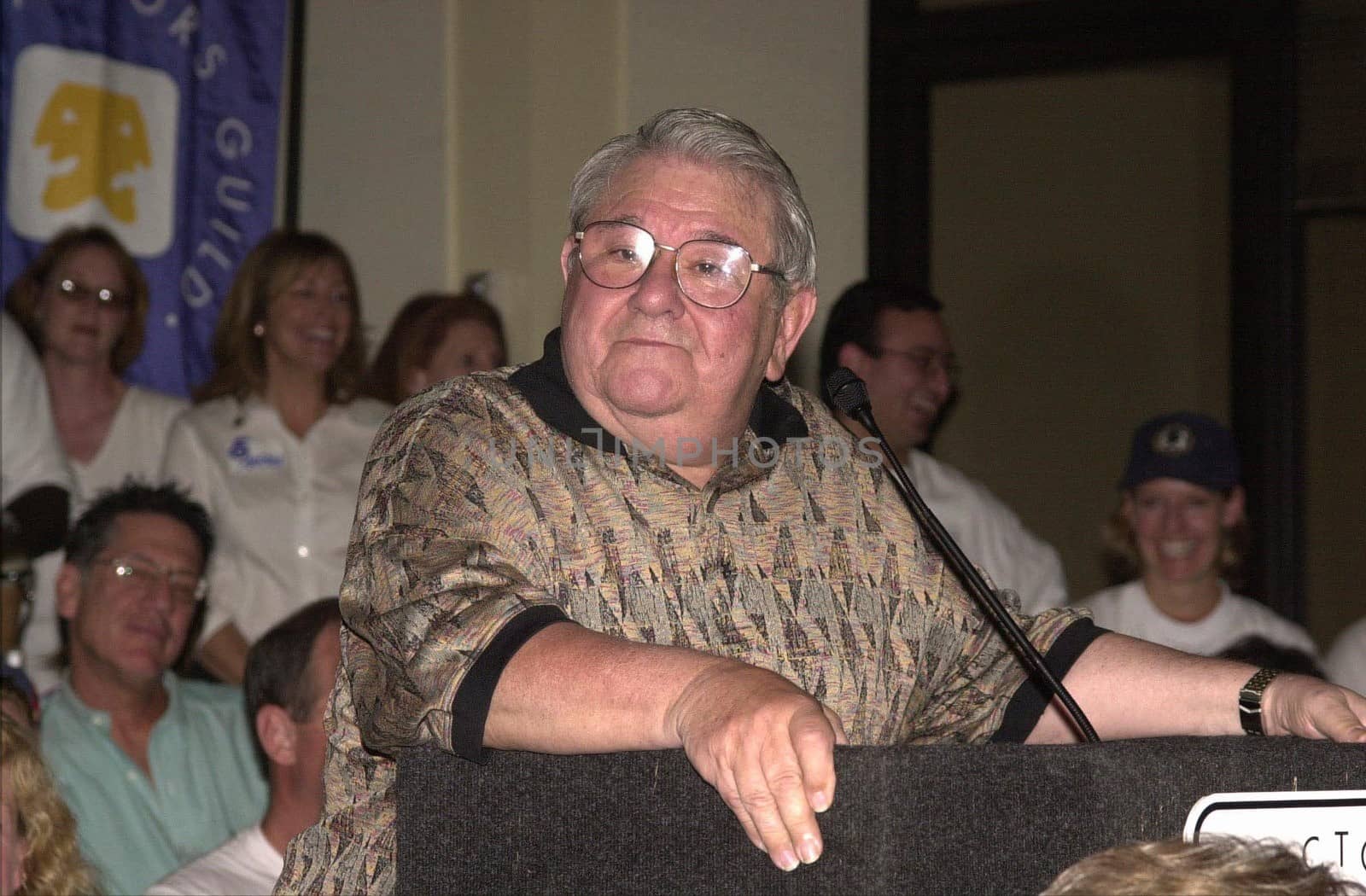 Buddy Hackett at a meeting of SAG and AFTRA where members showed their support for the strike against the advertising industry. Sag/Aftra headquarters, 06-13-00