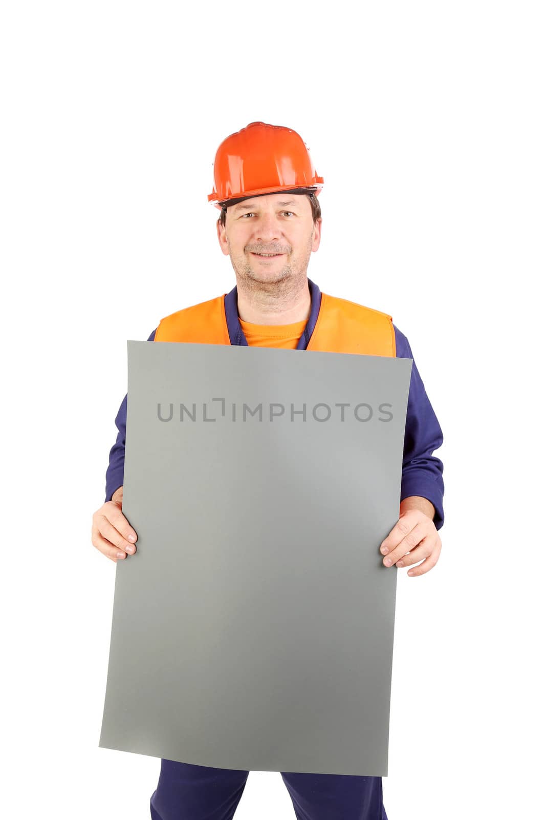Worker in hard hat with paper by indigolotos