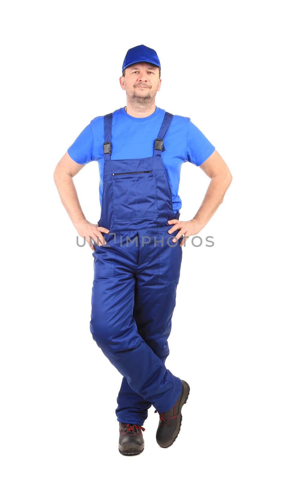 Man in overall. Isolated on a white background.