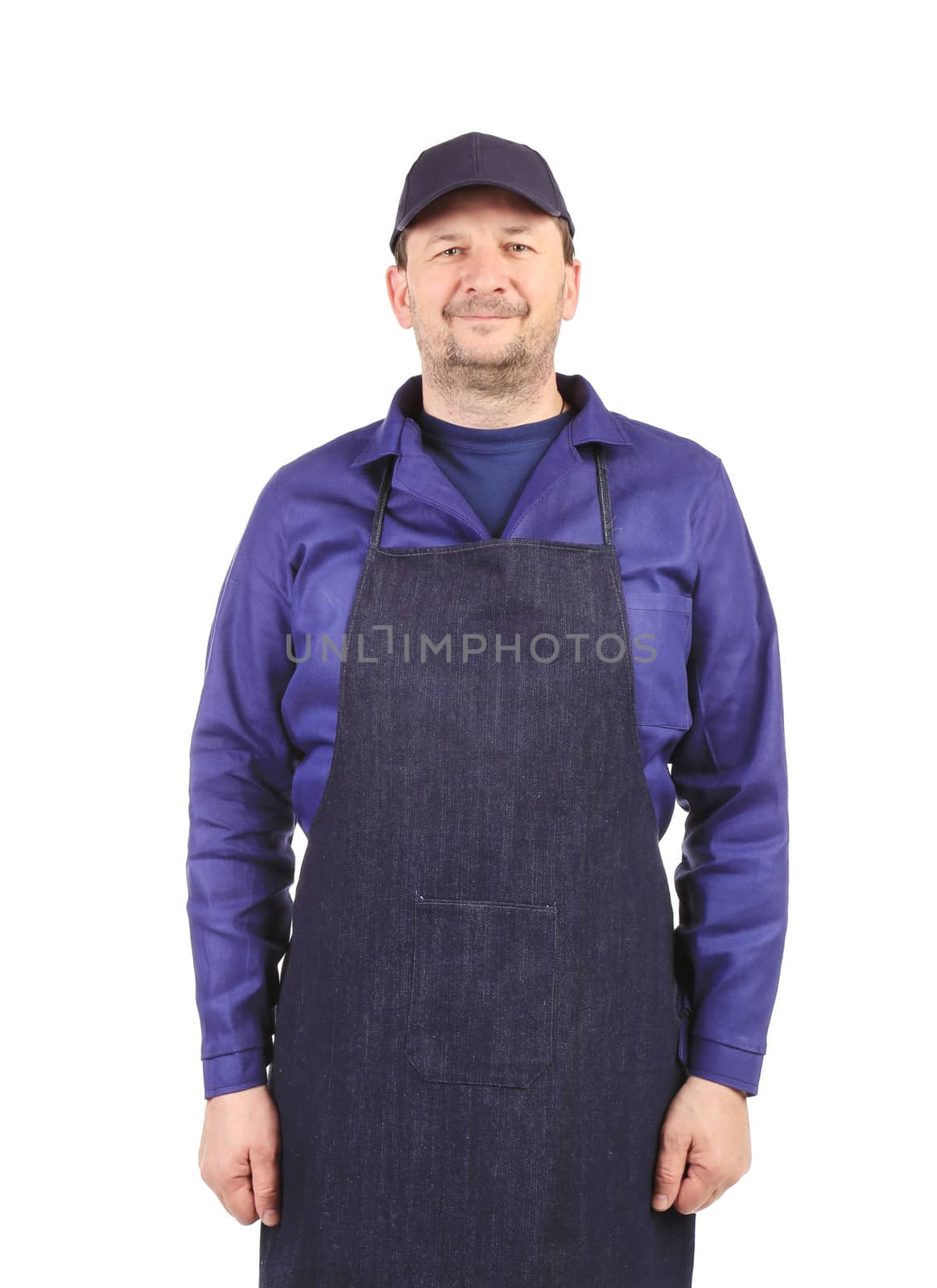 Smiling man dressed in apron. by indigolotos