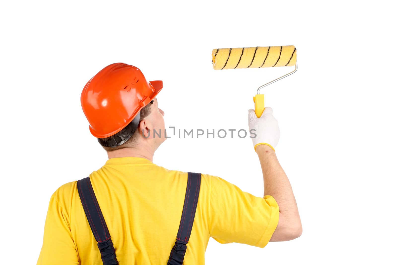 Worker with roller and bucket by indigolotos