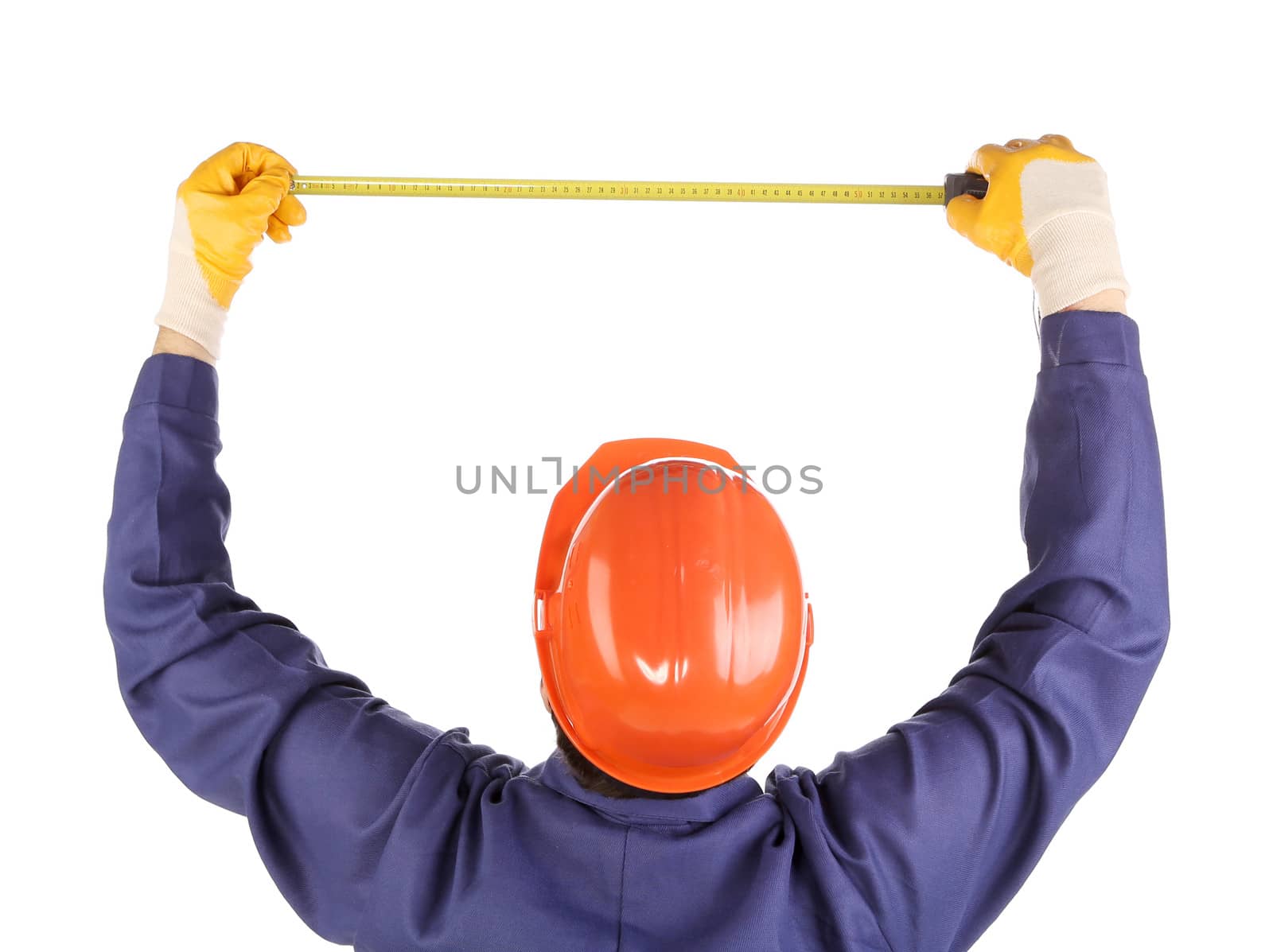 Man in construction helmet. Isolated on a white background.