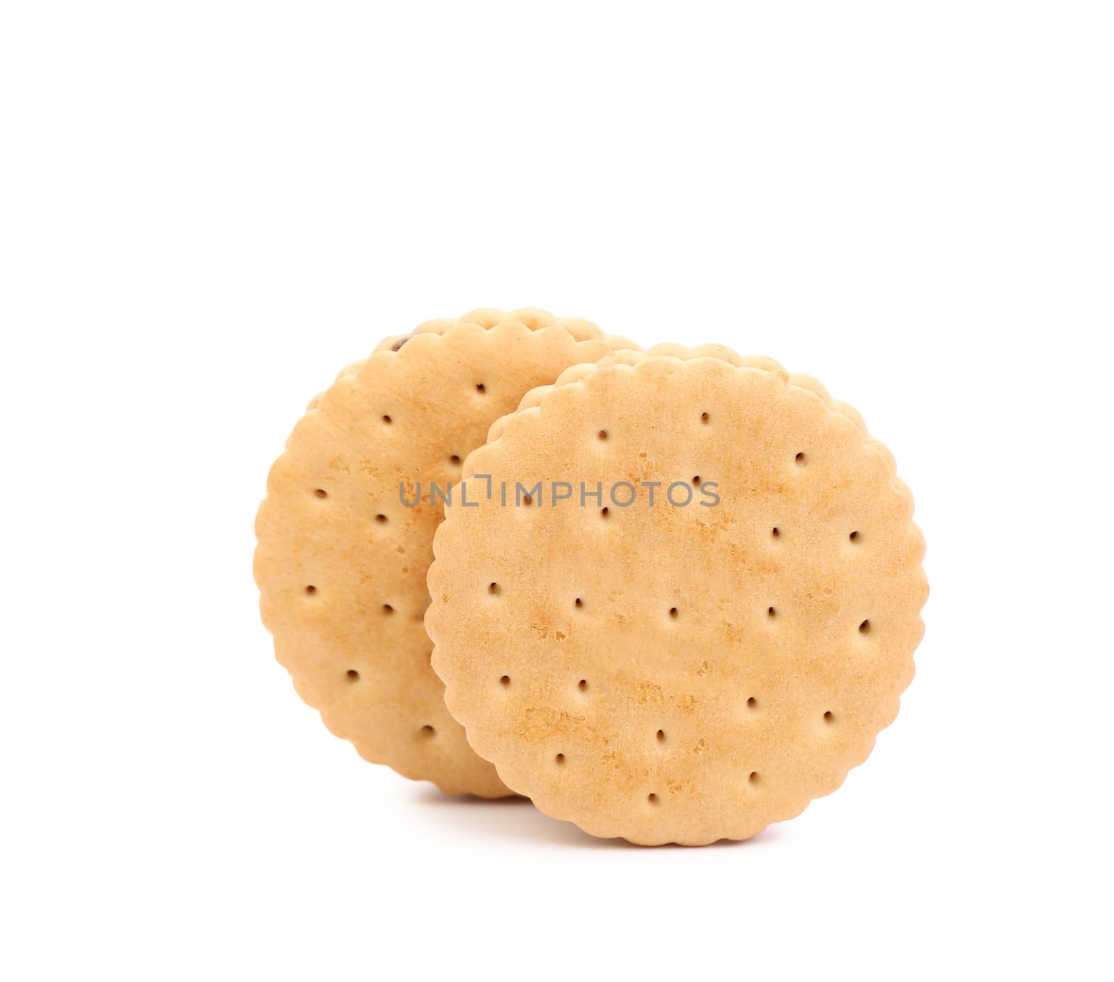 Closeup cookie biscuits with filling. Isolated on a white background