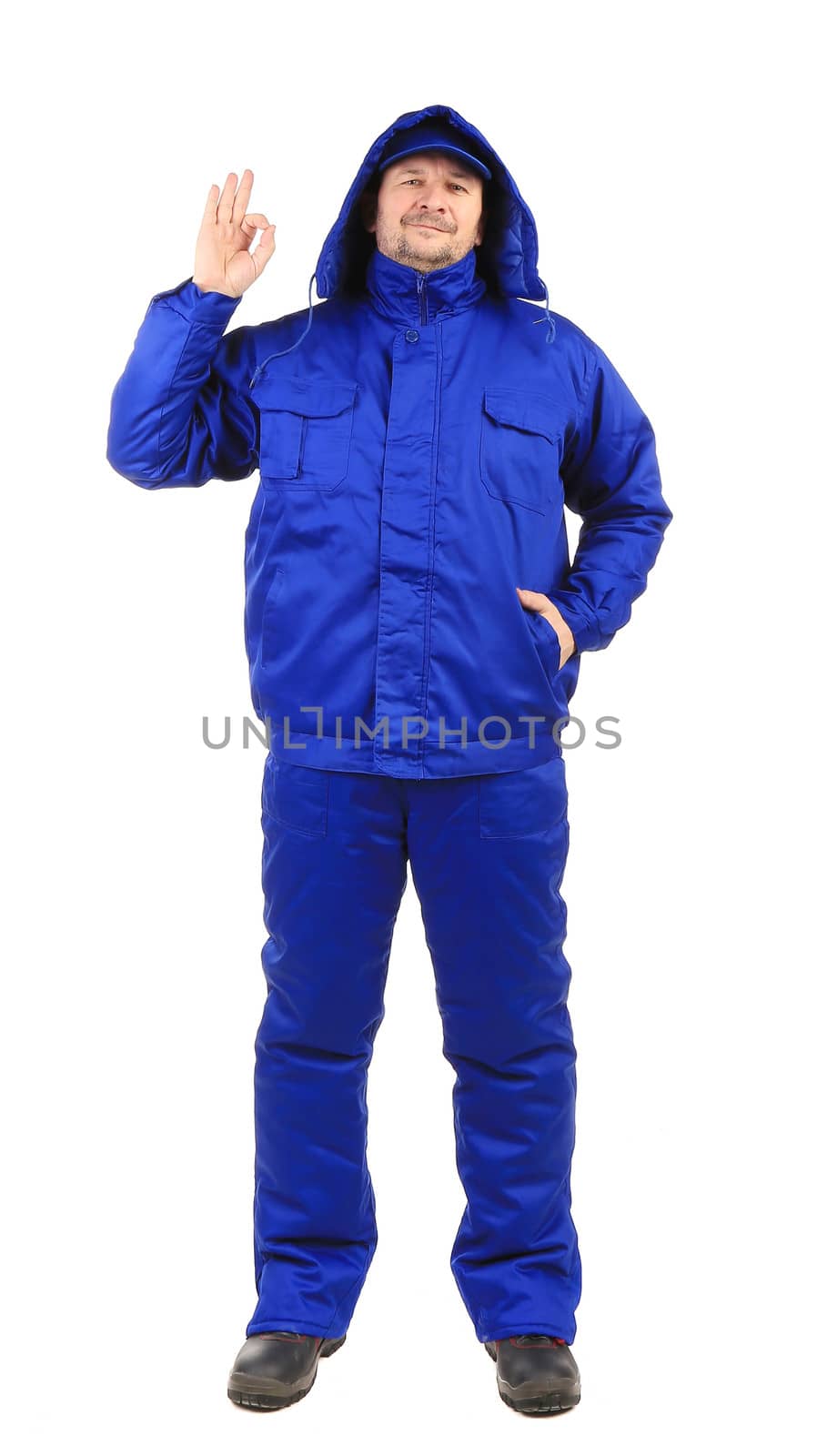 Nam in blue jacket. Isolated on a white background.
