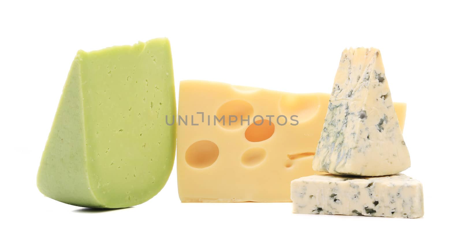 Different cheeses. Isolated on a white background.