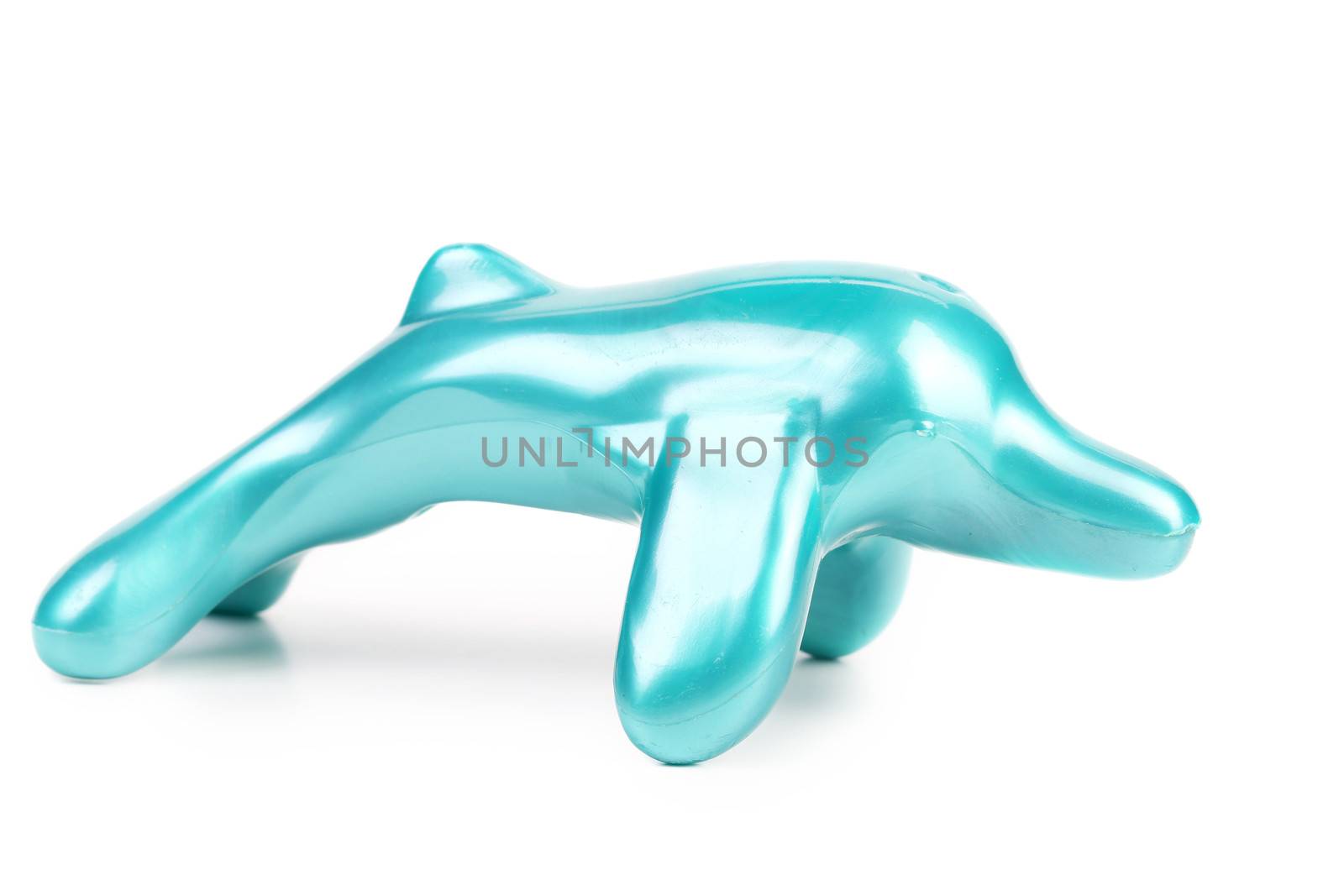 Inflatable toy blue dolphin. Isolated on a white background.