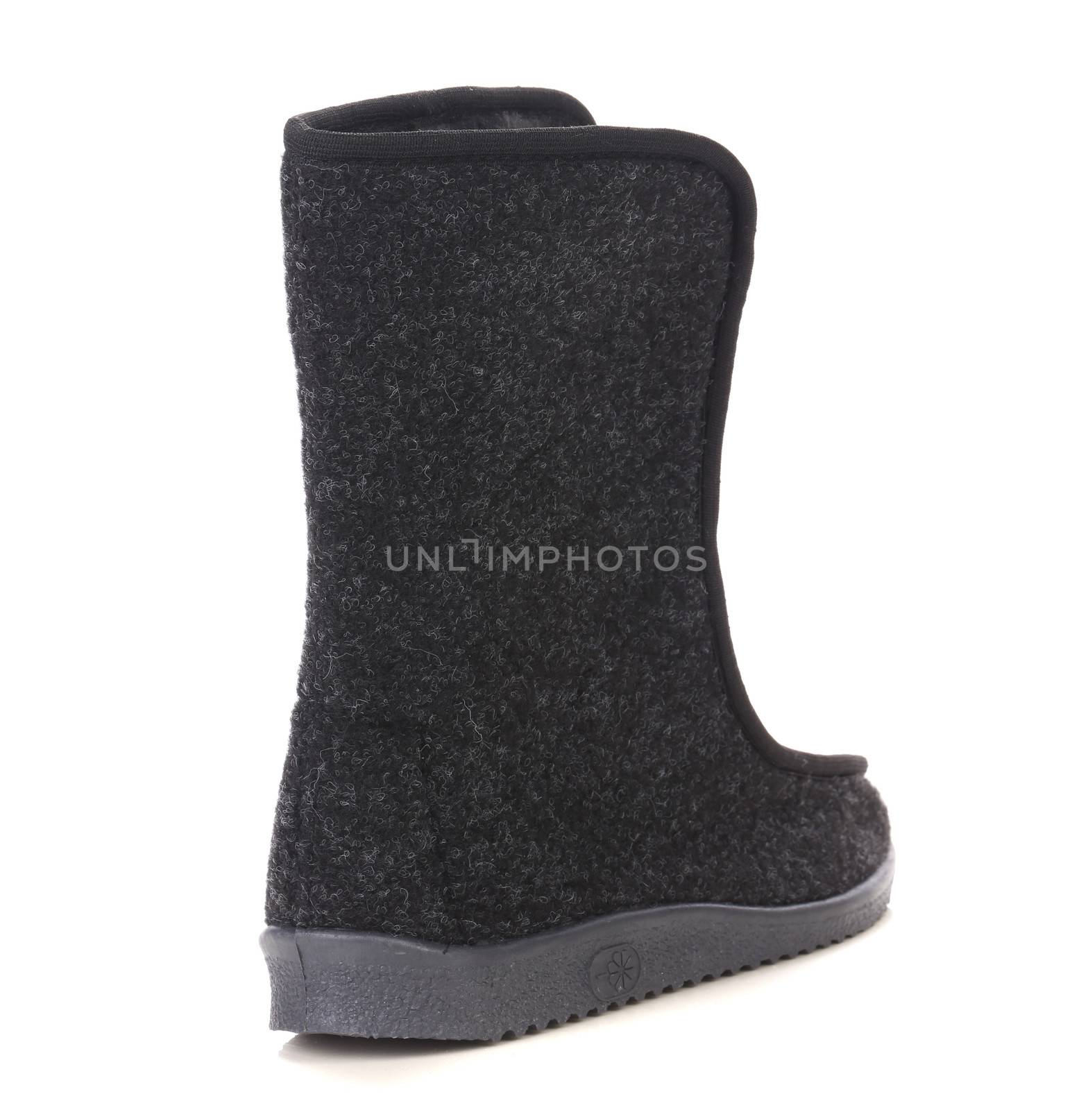 Black felt boot. Isolated on a white background.