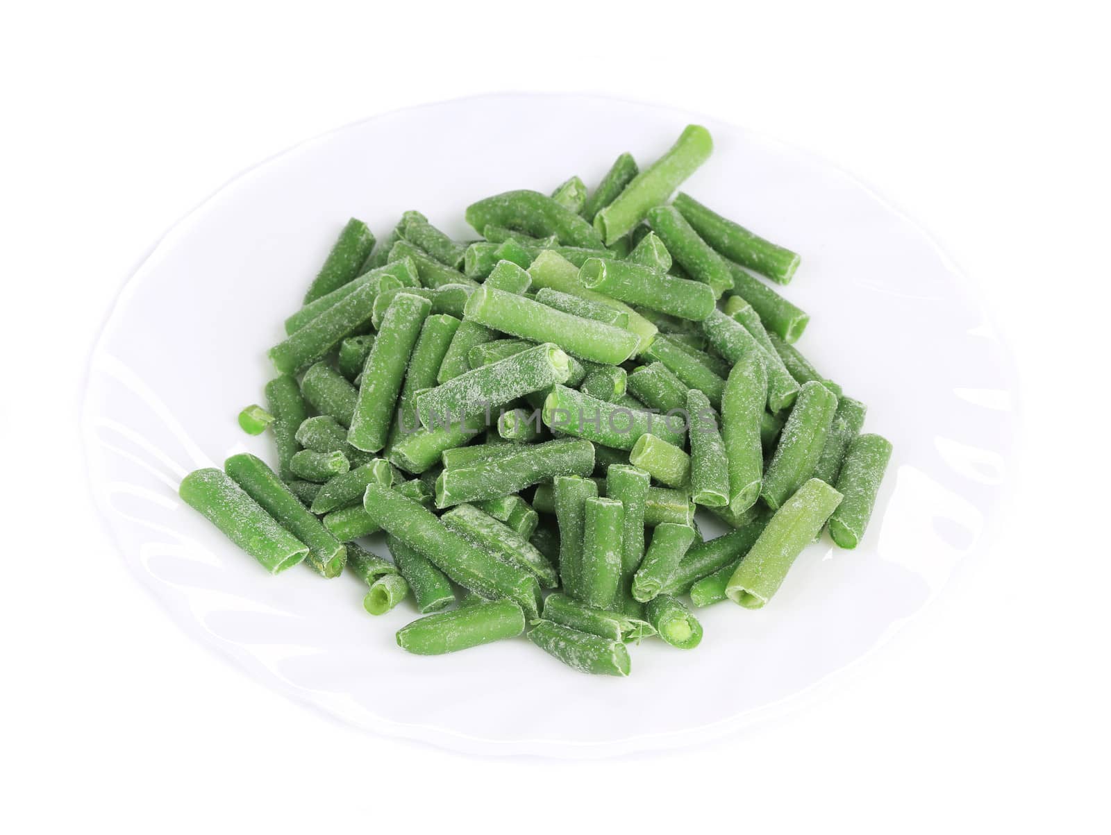 Group of frozen french beans. Isolated on a white background.