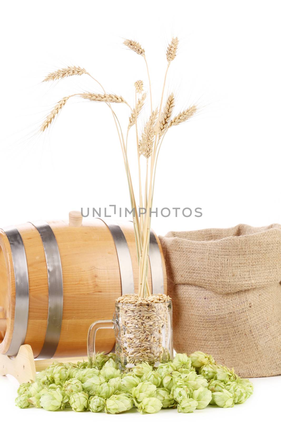Barrel and sack. Isolated on a white background.