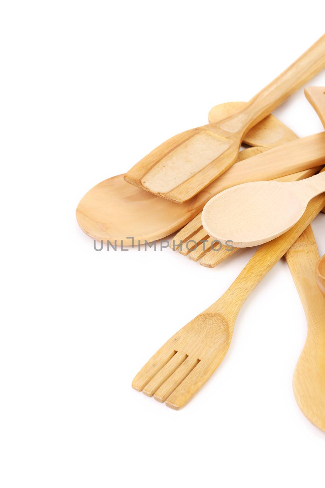 Wooden kitchen utensils. Isolated on a white background