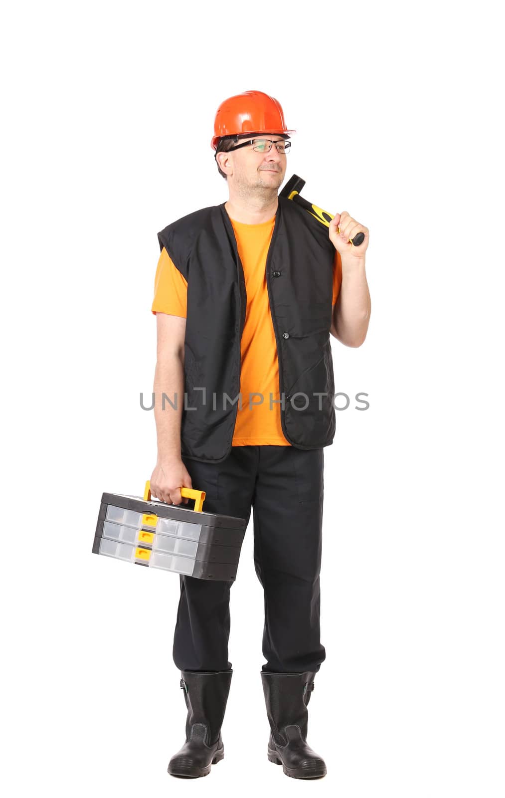 Handymanwith toolbox. Isolated on a white background.