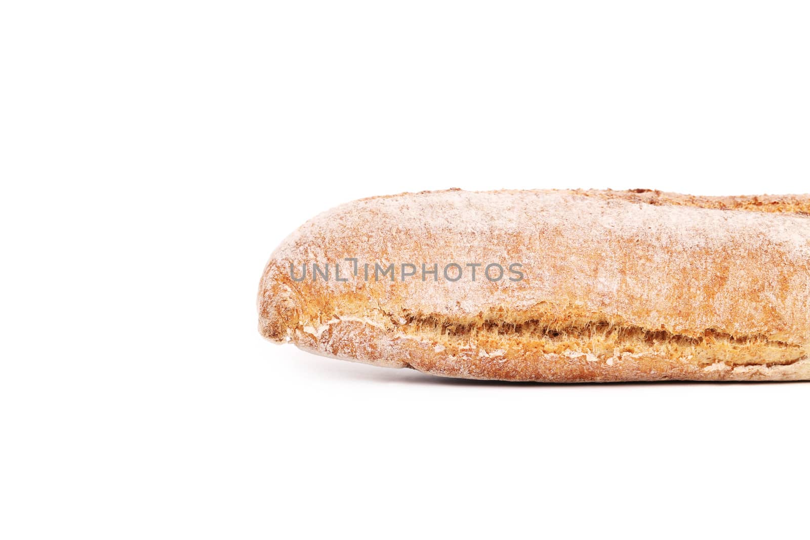 close up of Crackling white bread. Isolated on a white background.