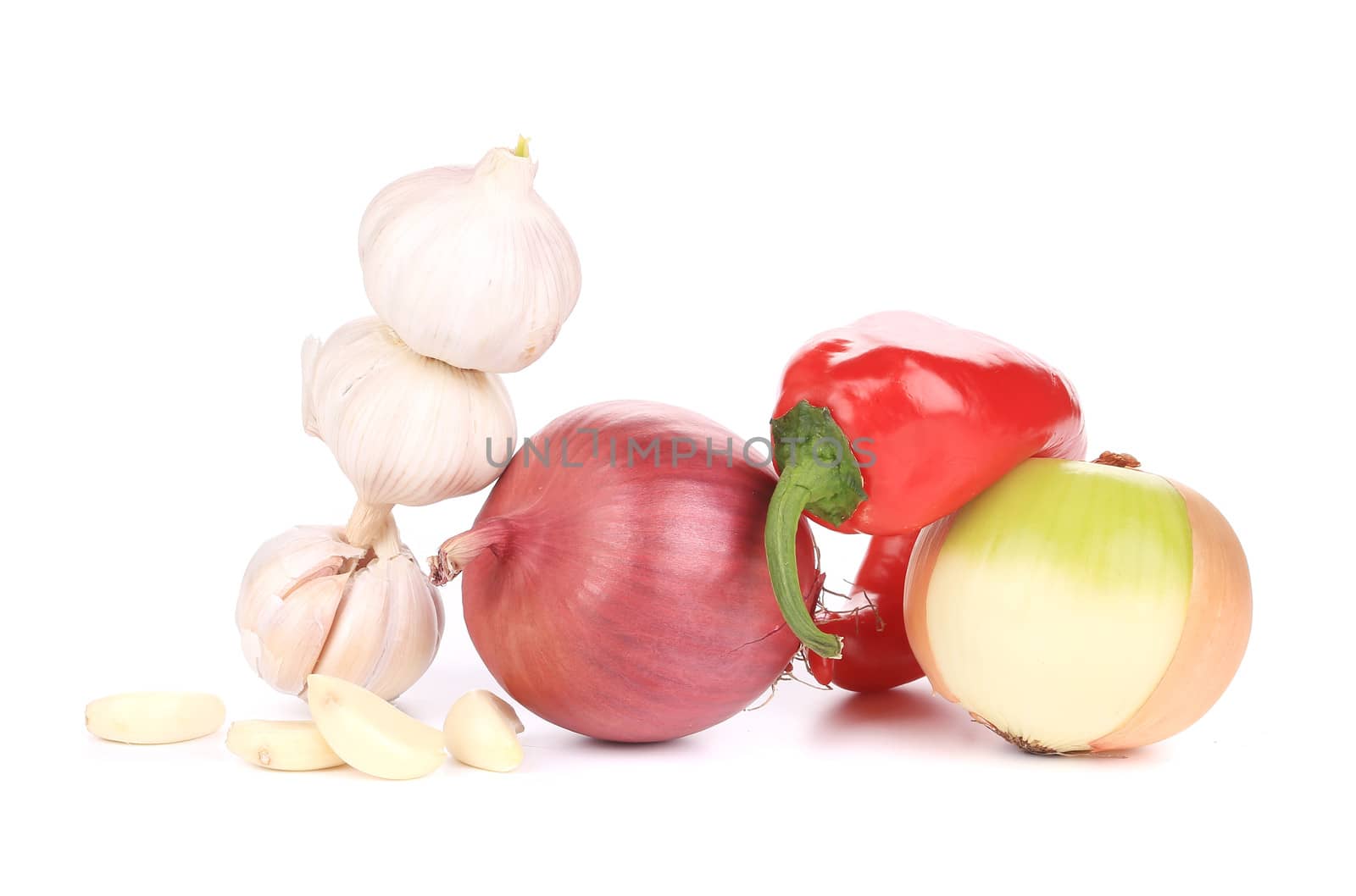 close up of fresh vegetables. isolated on a white background