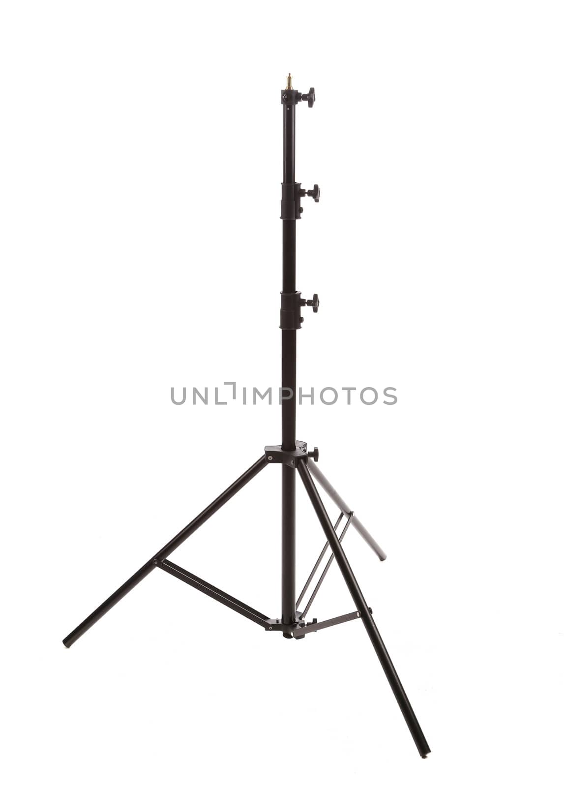Black camera tripod. Isolated on a white background.