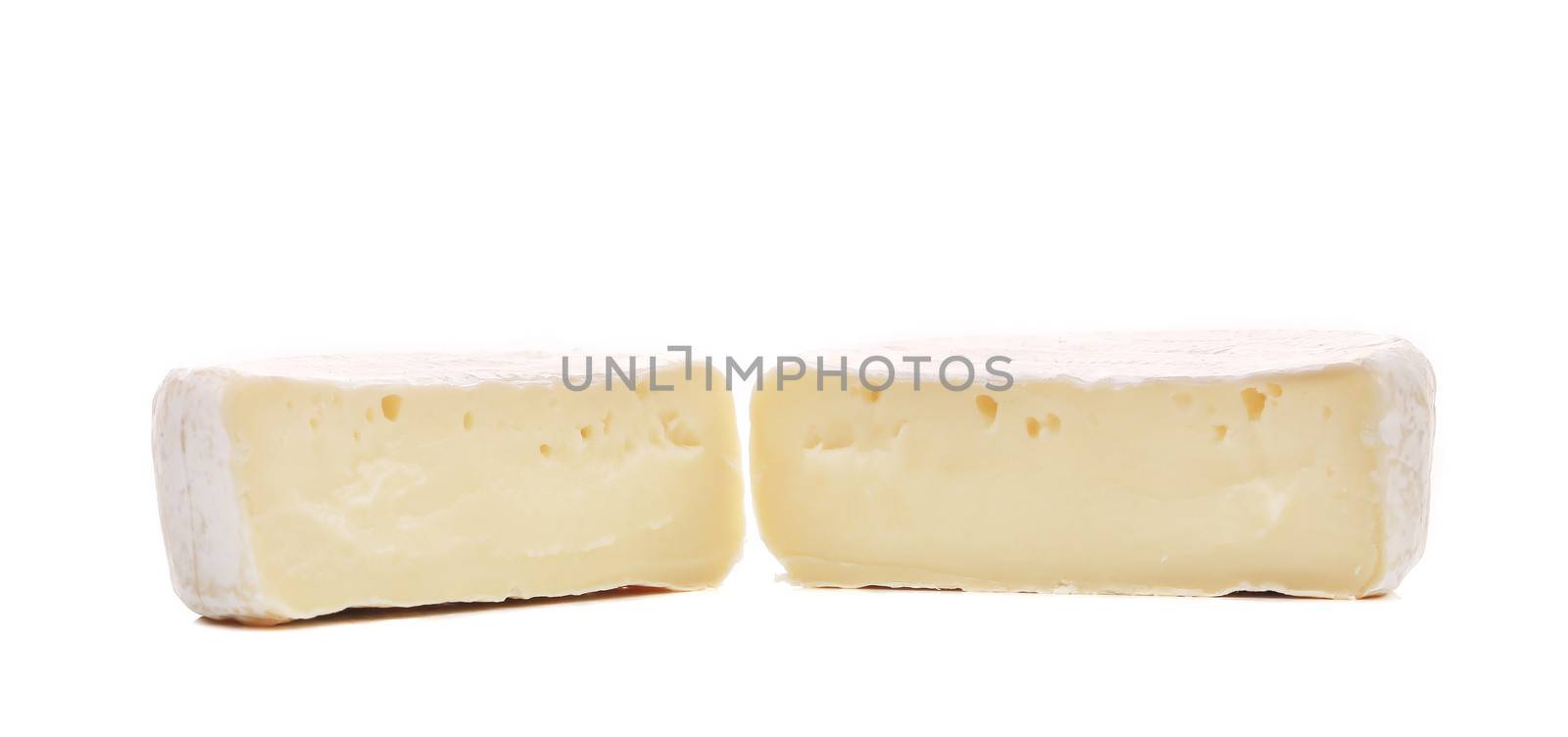 Close up of brie cheese. Isolated on a white background.