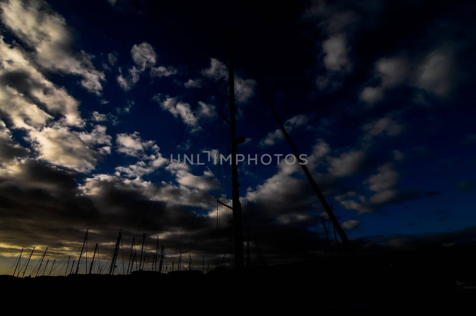 Silhouette Masts of Sail Yacht in Mmarine