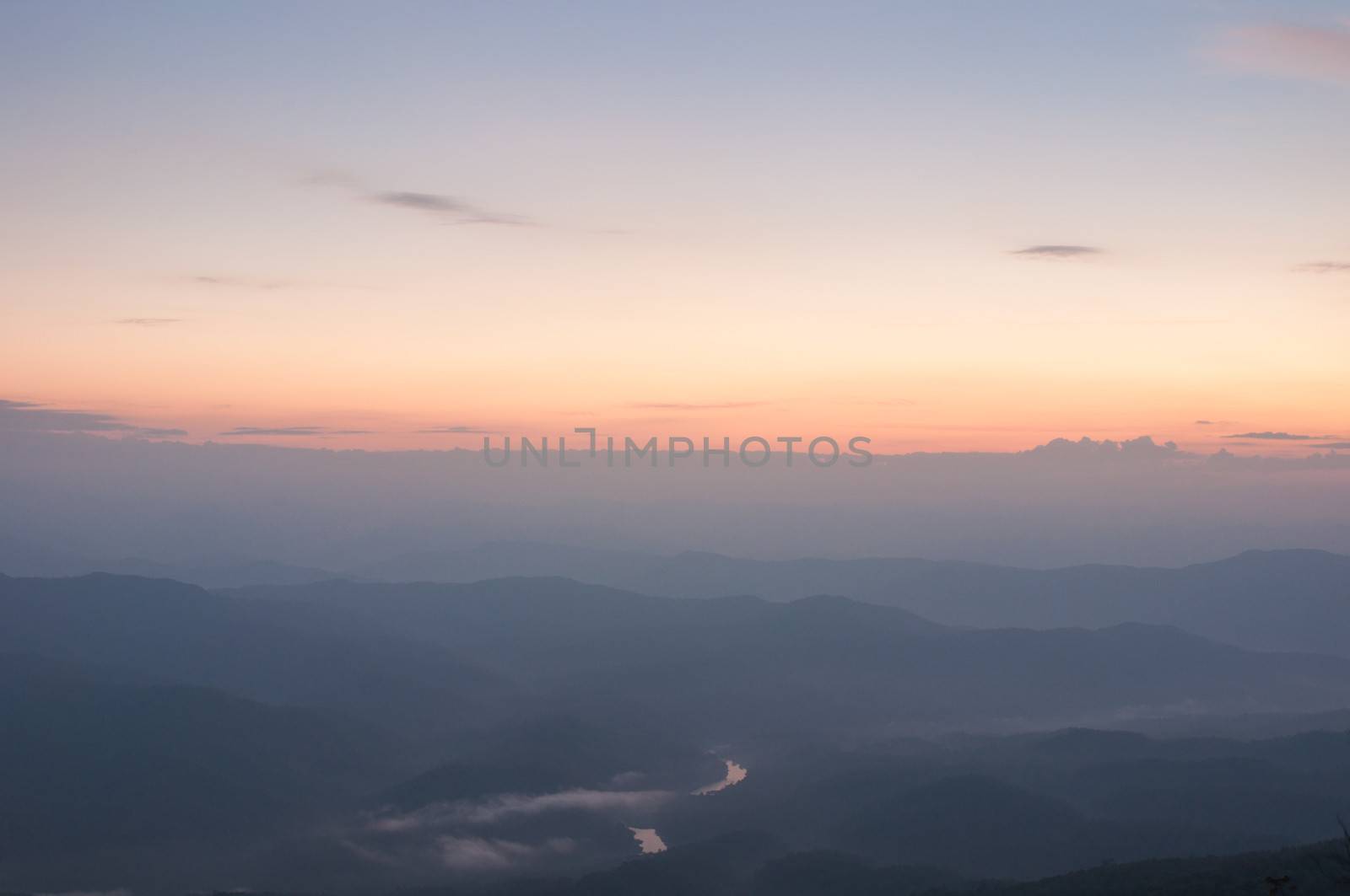 Layer mountains north at sunrise of thailand