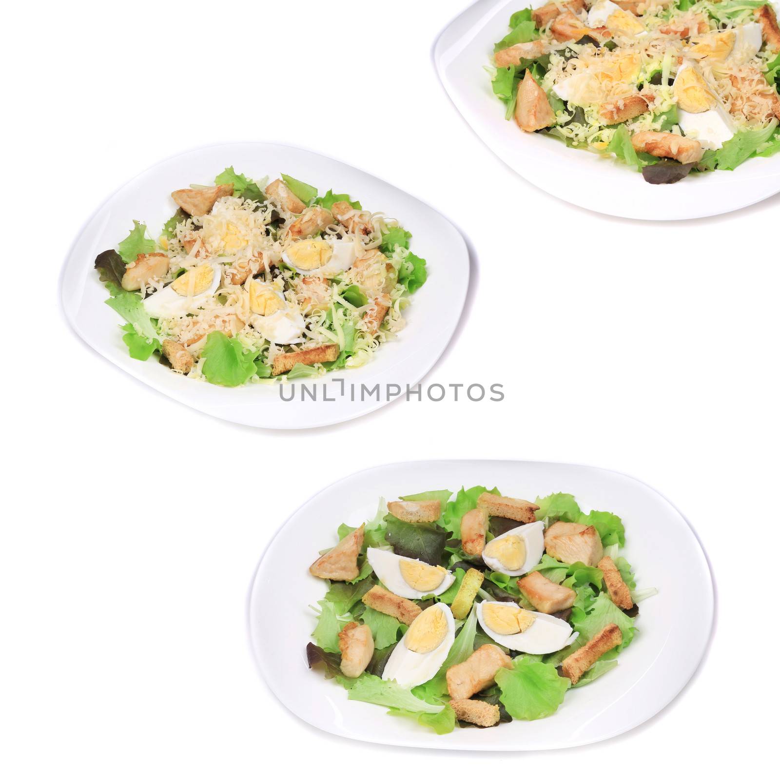 Caesar salad collage. Isolated on a white background.