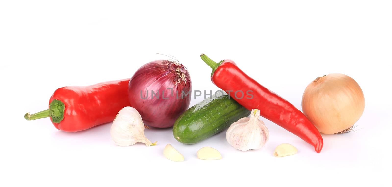 close up of fresh vegetables. isolated on a white background