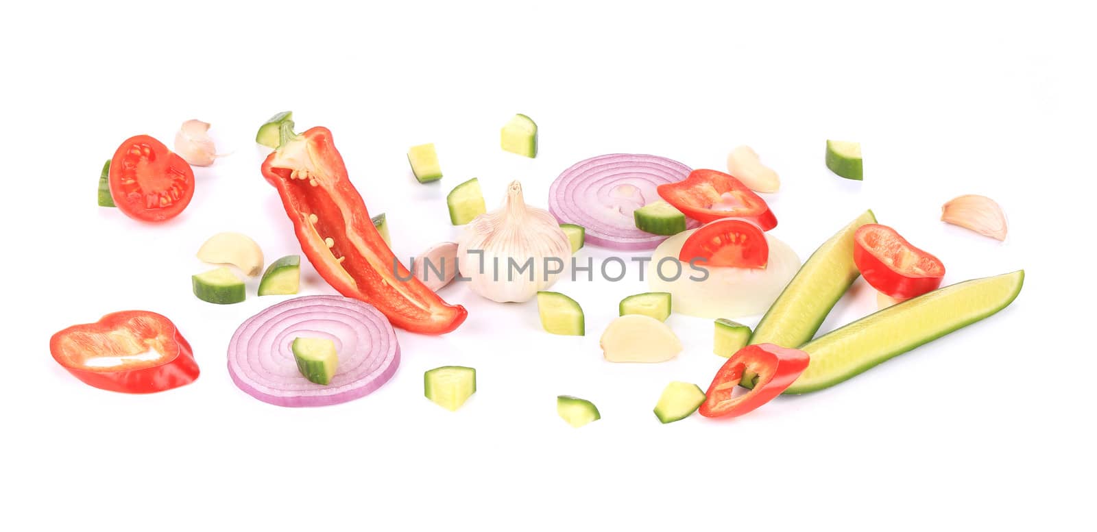 close up of slices of vegetables. isolated on a white background