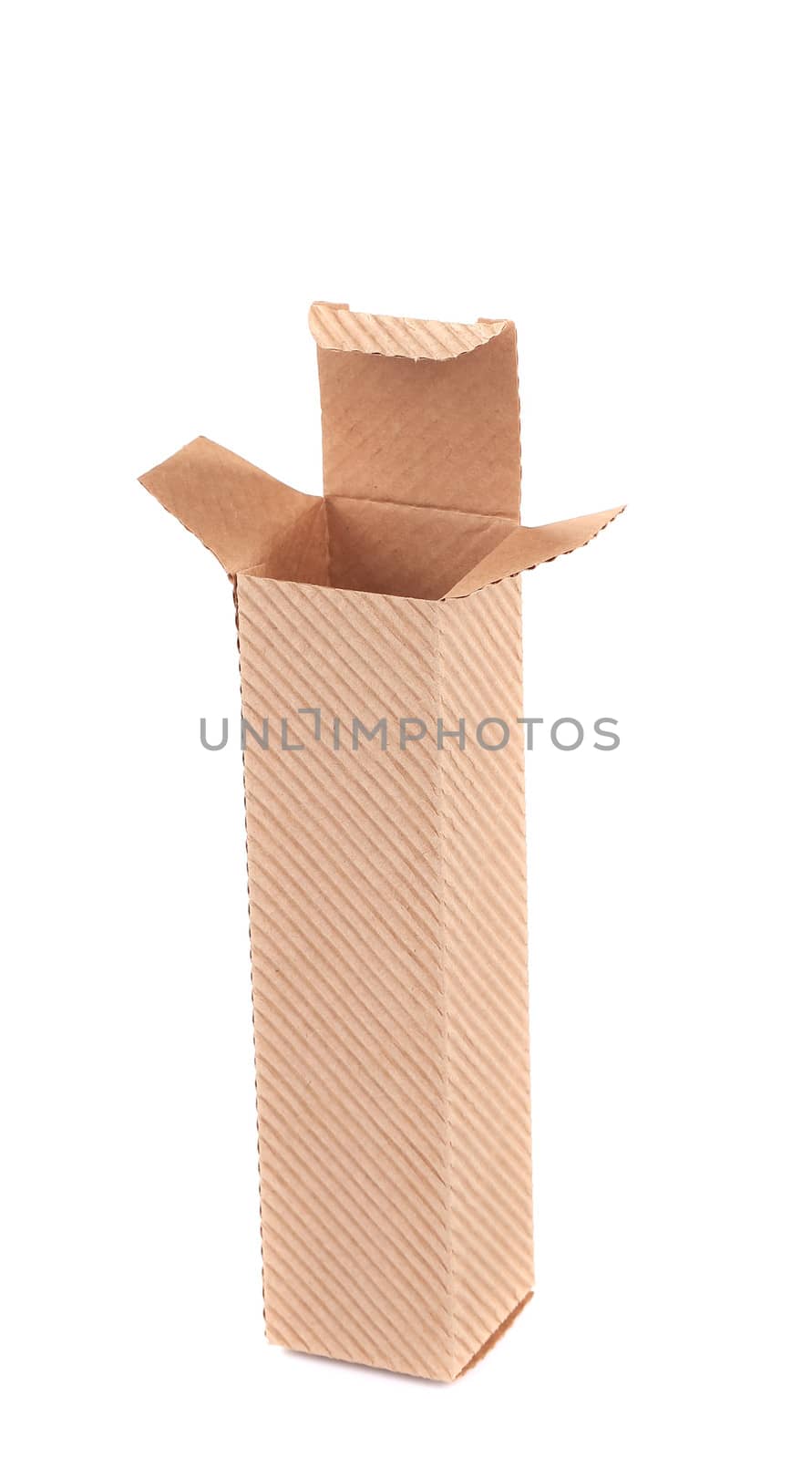 Opened small cardboard box. Isolated on a white background.