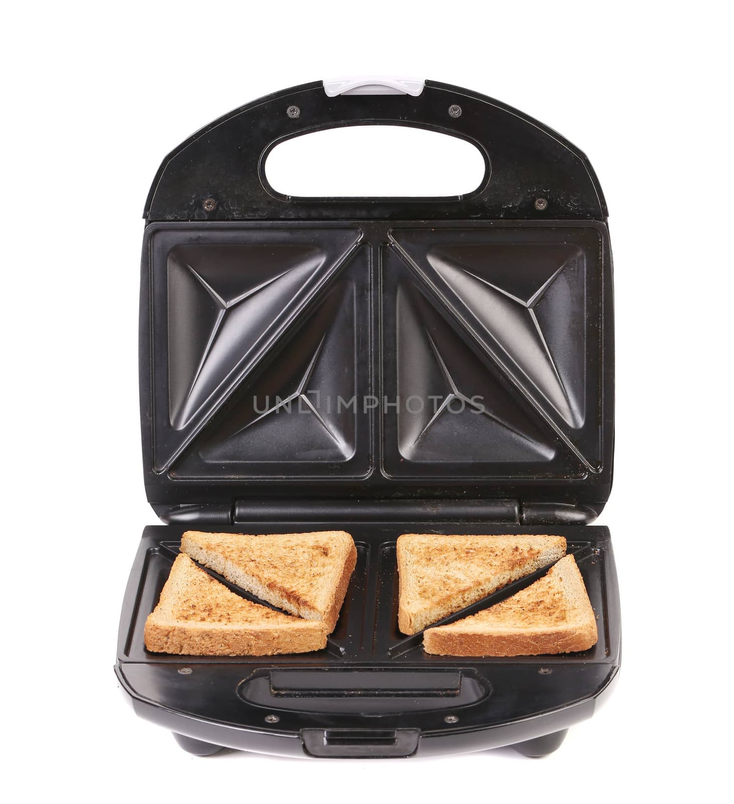 Sandwich toaster with bread slices. Isolated on a white background.