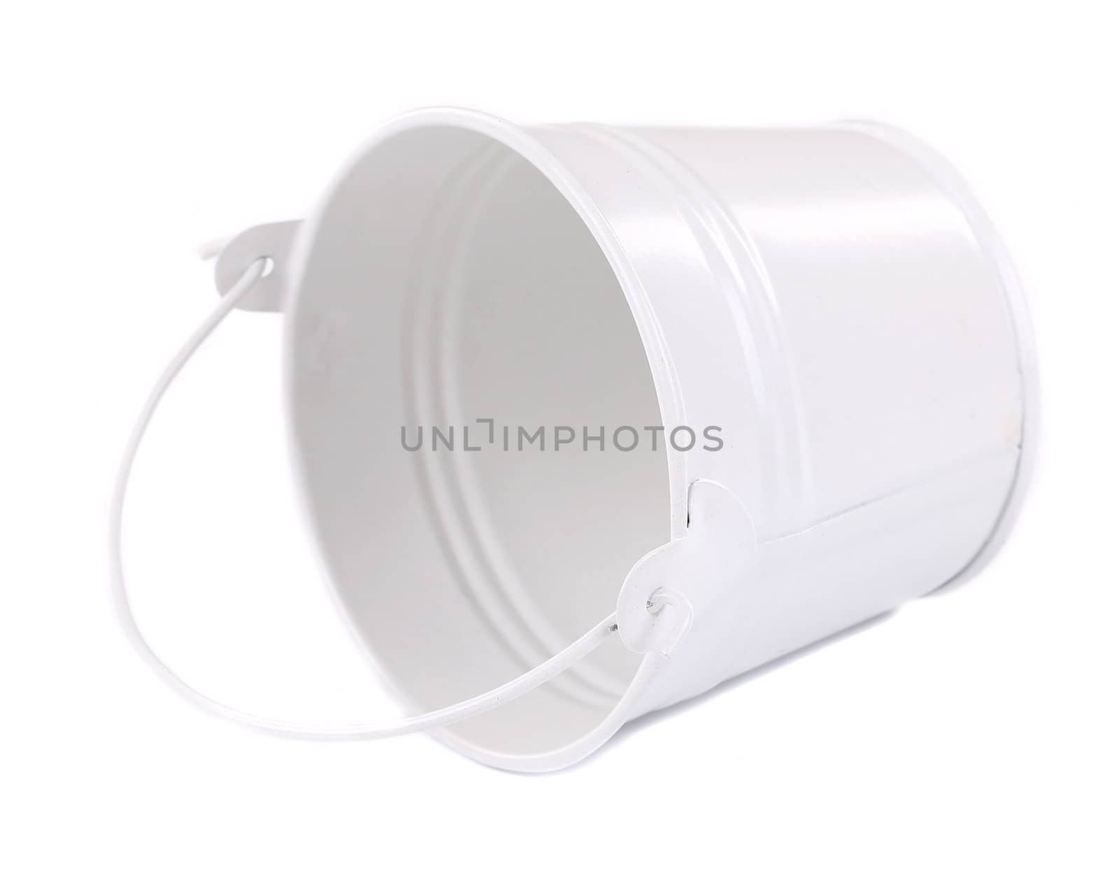 White metal bucket with handle. Isolated on a white background.