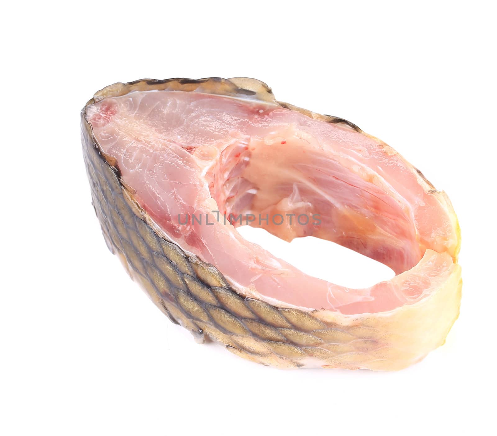 Fresh steak of carp fish. Isolated on a white background.