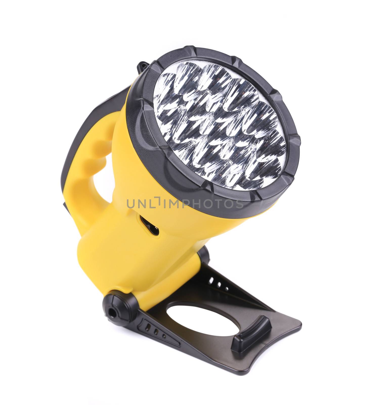 Yellow flashlight. Isolated on a white background.