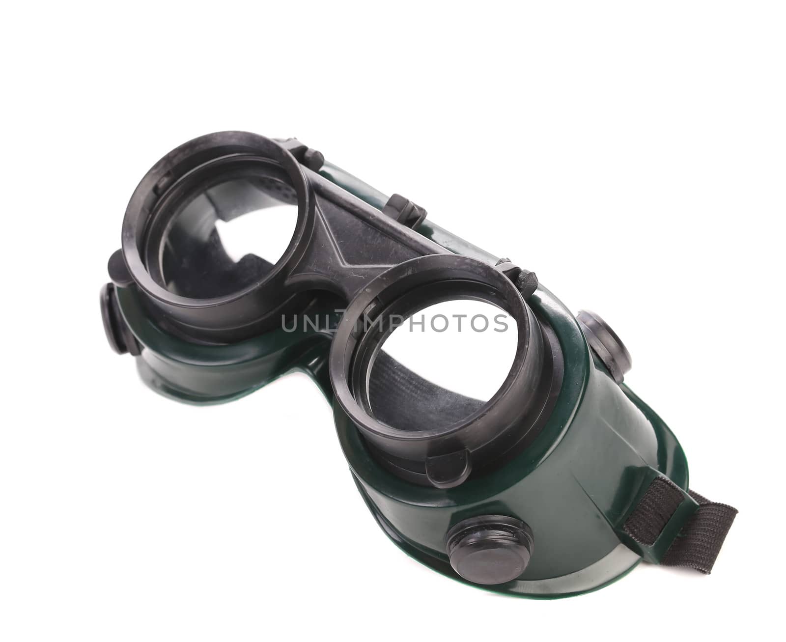Closeup of welding glasses. Isolated on a white background.