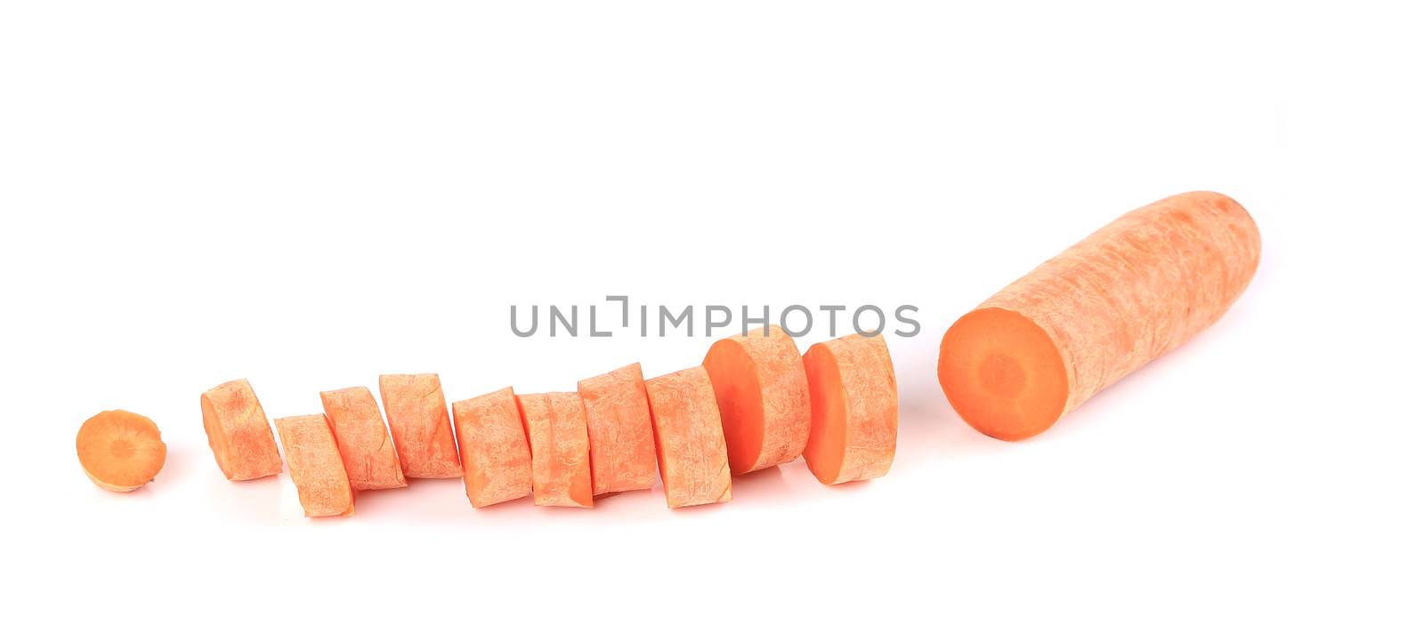 Chopped carrot slices. Isolated on a white background.