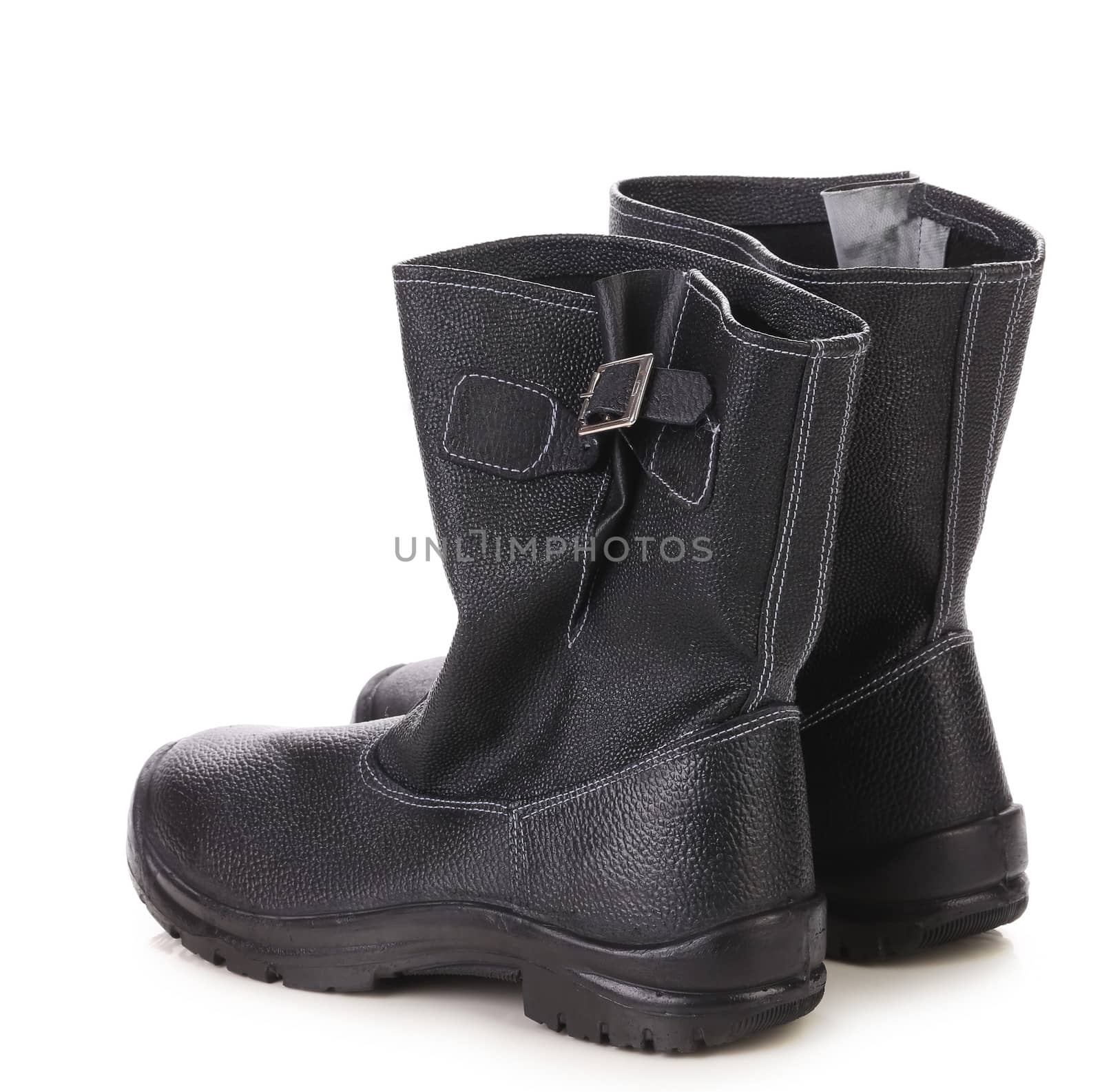 Pair of black man's boots. Isolated on a white background.